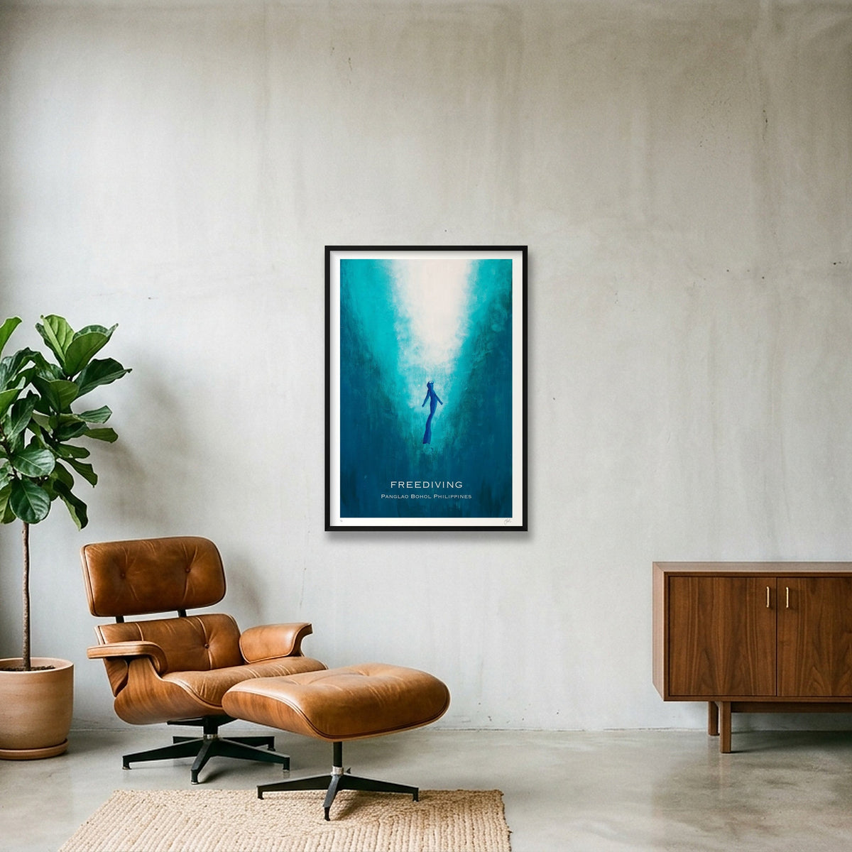 Freediving into the Light. Panglao — 70×100cm, 28×39" Black Frame
