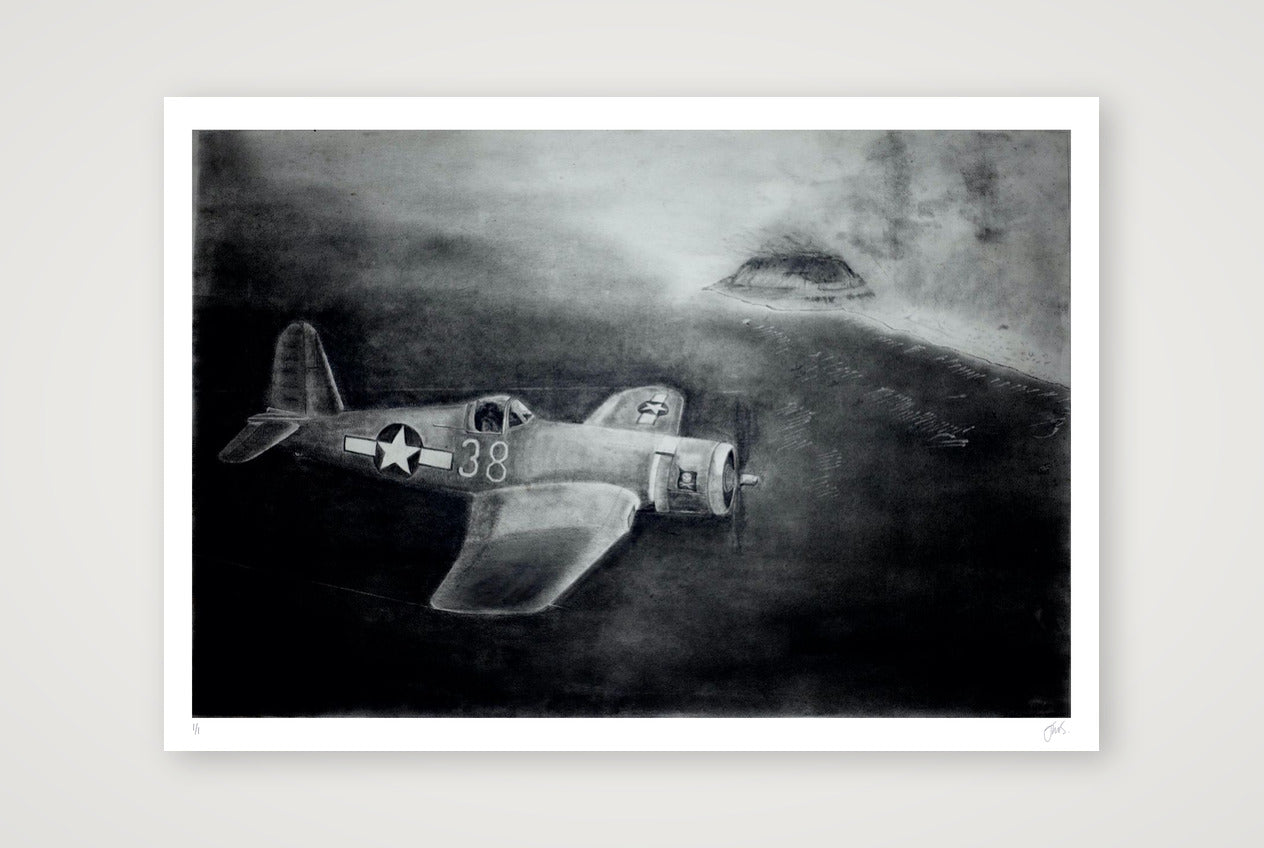 F4U Corsair Over Iwo Jima — 100×70cm, 39×28" Print only