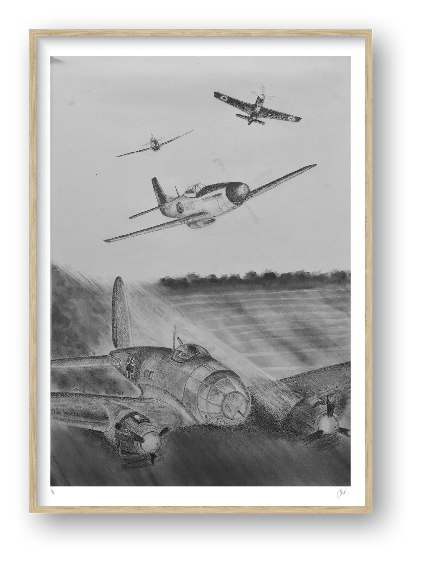 RAF P51 Mustangs Shoot Down 6 Luftwaffe Heinkels — framed