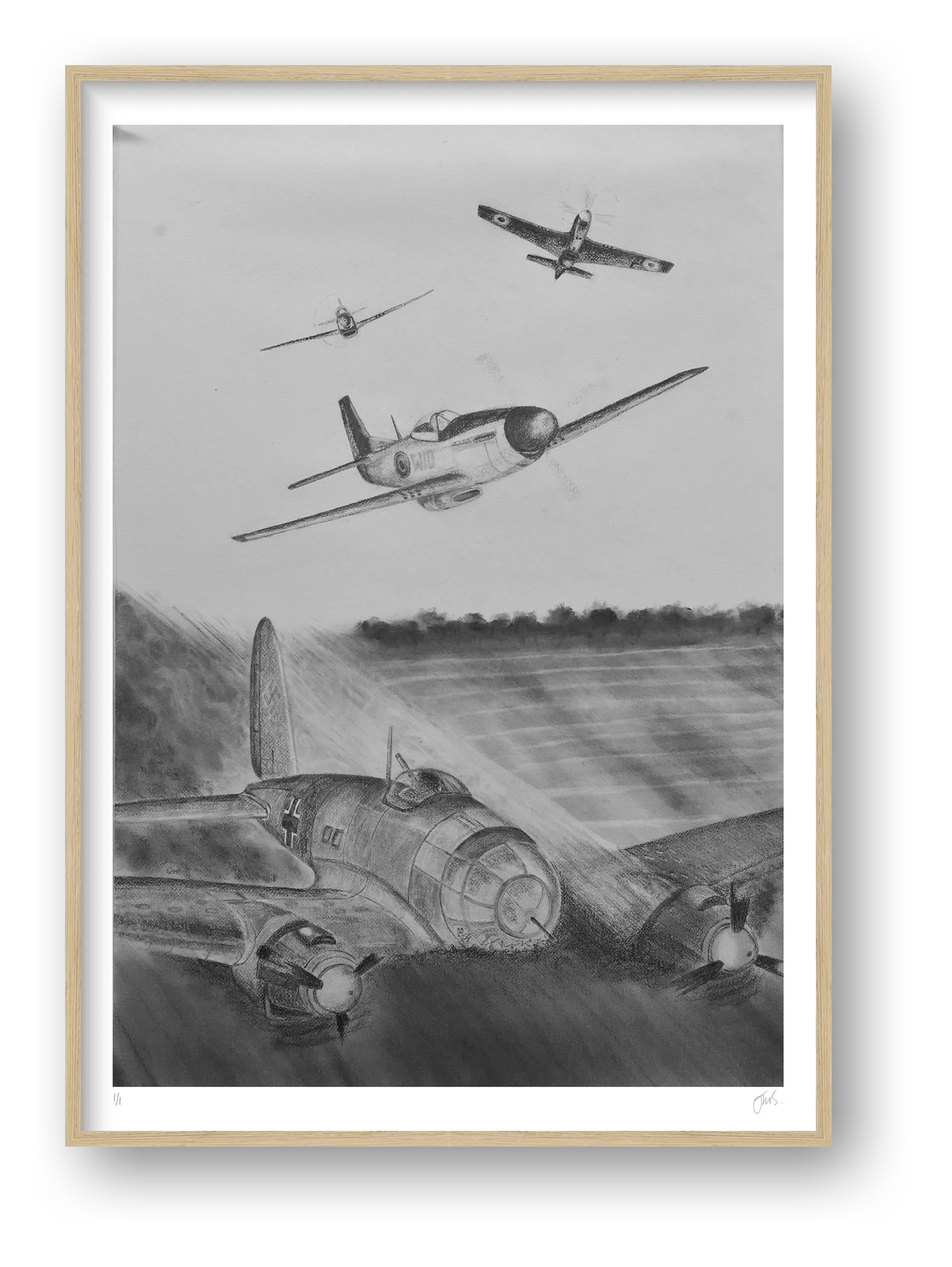 RAF P51 Mustangs Shoot Down 6 Luftwaffe Heinkels — framed