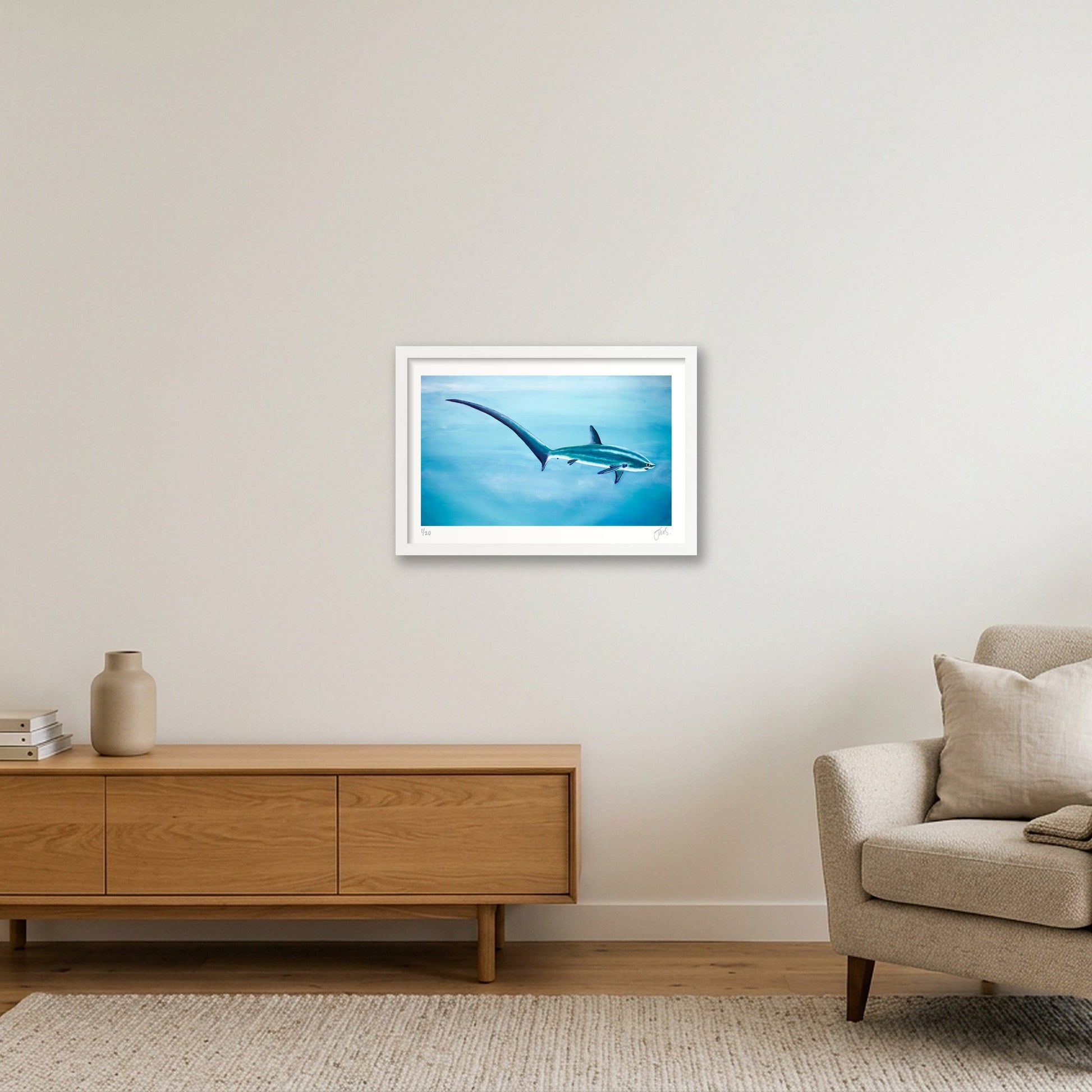 Thresher Shark Blue — 45×30cm, 18×12" White Frame