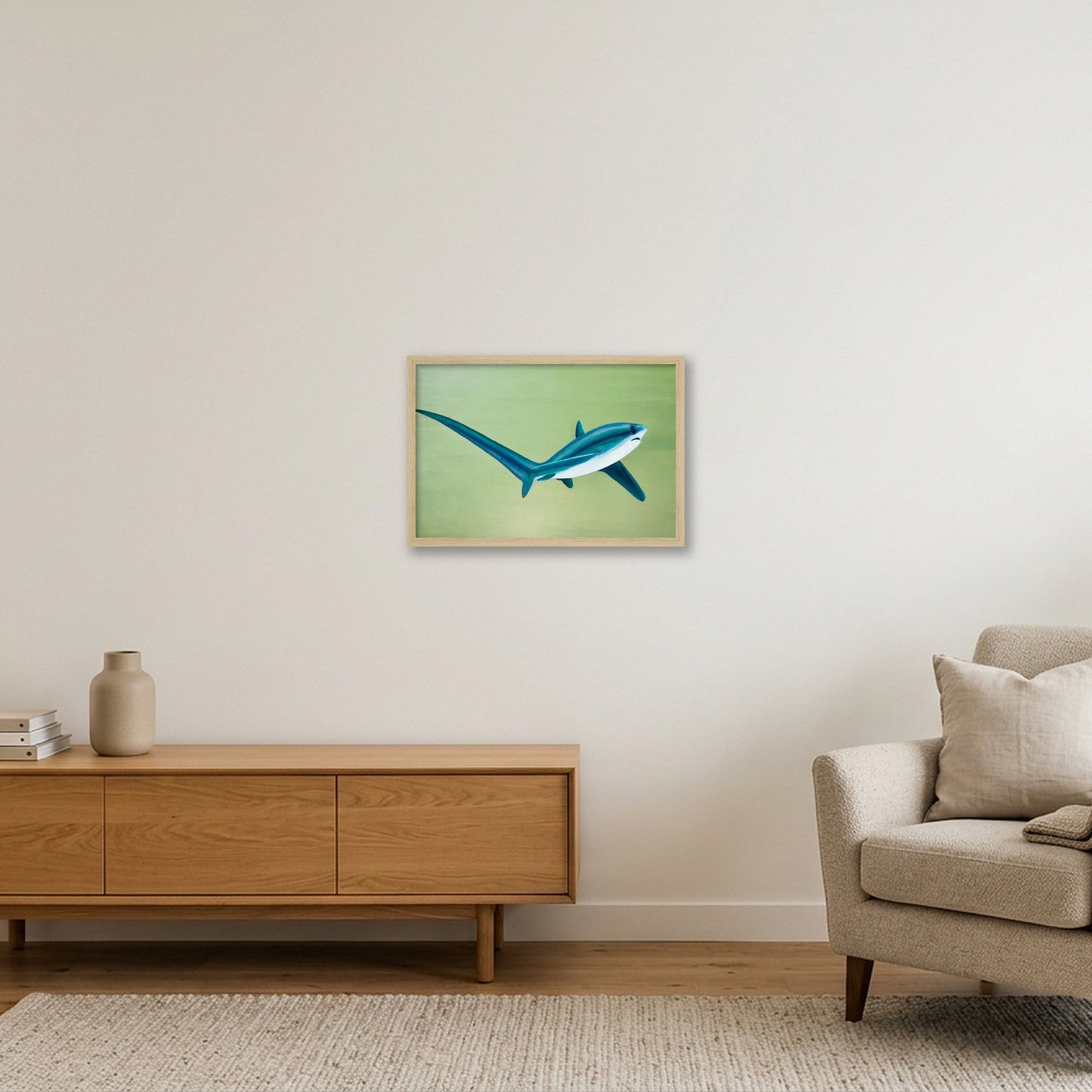 Thresher Shark Turning — 45×30cm, 18×12" Oak Frame