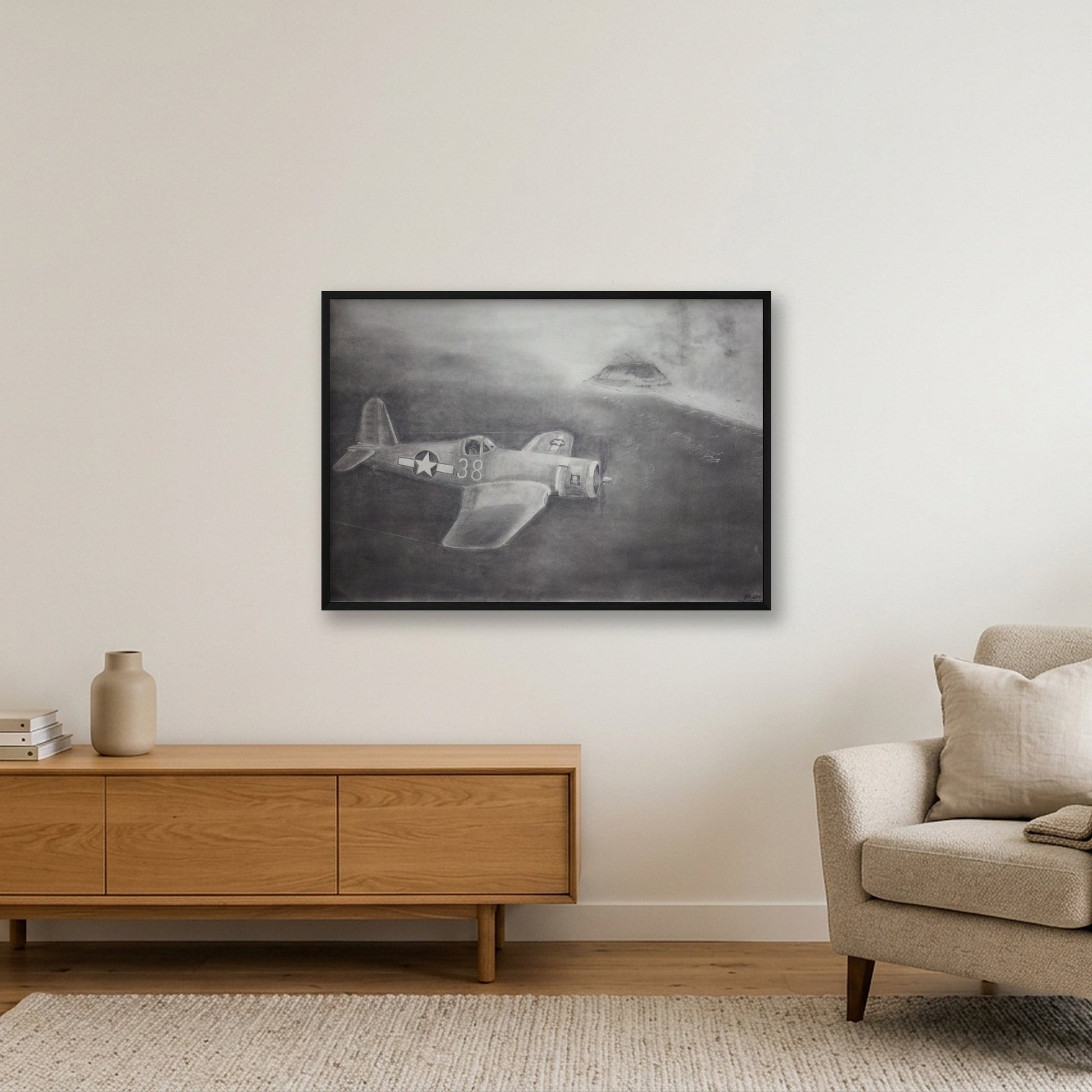 F4U Corsair Invasion of Iwo Jima — 100×70cm, 39×28" Black Frame