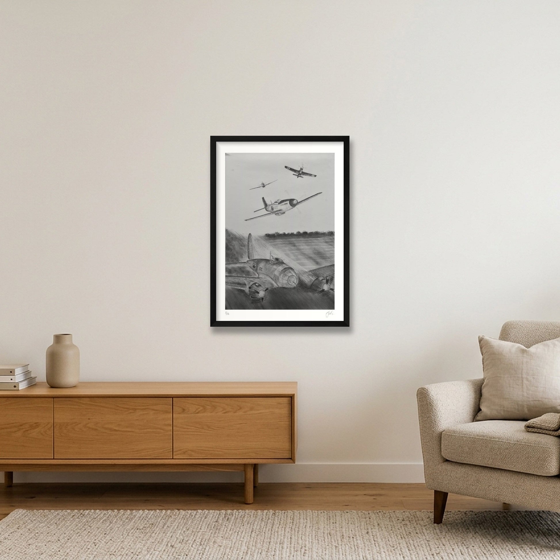 RAF P51 Mustangs Shoot Down 6 Luftwaffe Heinkels — 42×59cm, 17×23" Black Frame