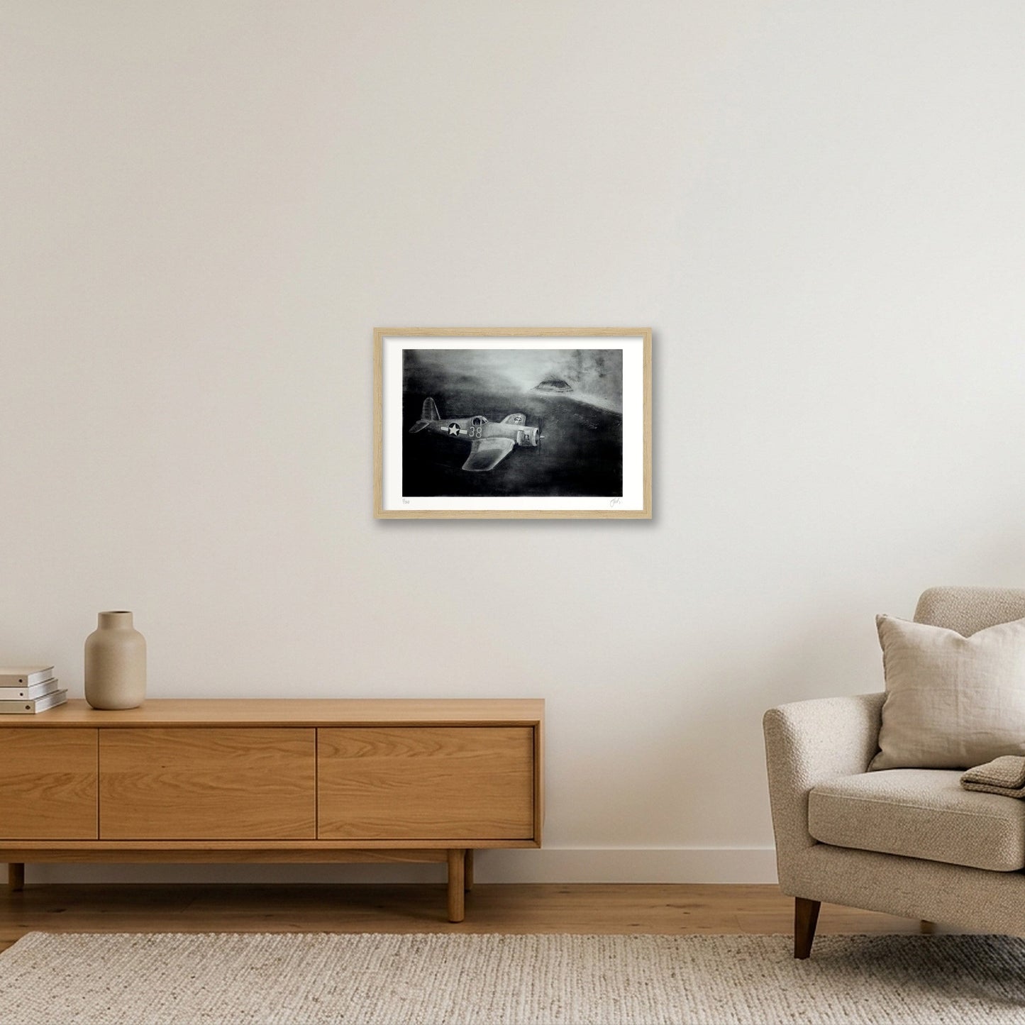 F4U Corsair Over Iwo Jima — 45×30cm, 18×12" Oak Frame