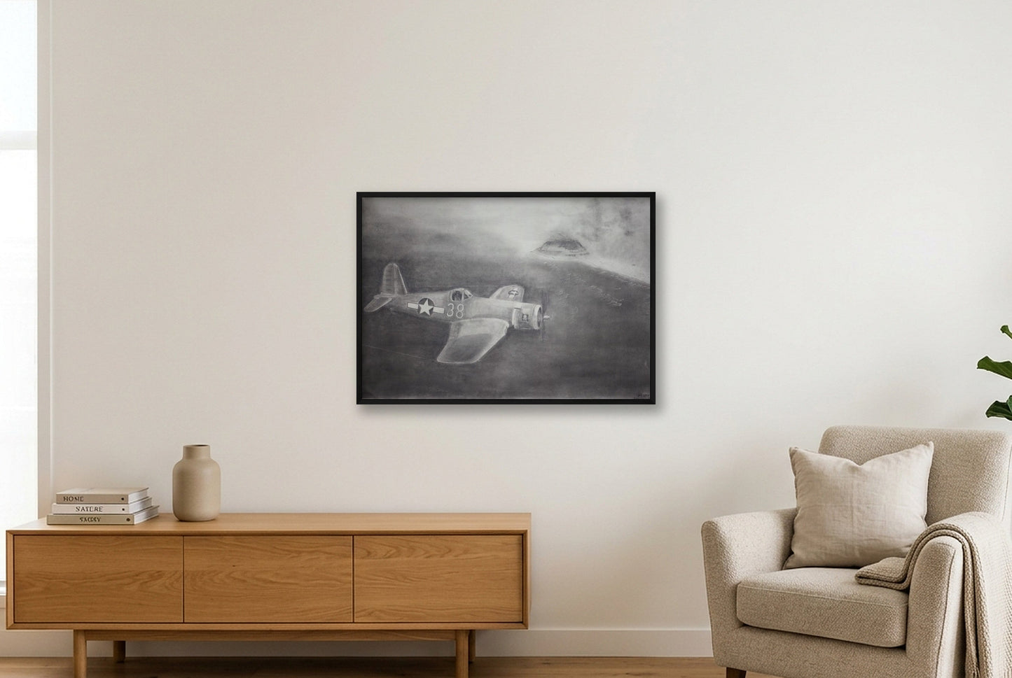 F4U Corsair Invasion of Iwo Jima — 100×70cm, 39×28" Black Frame