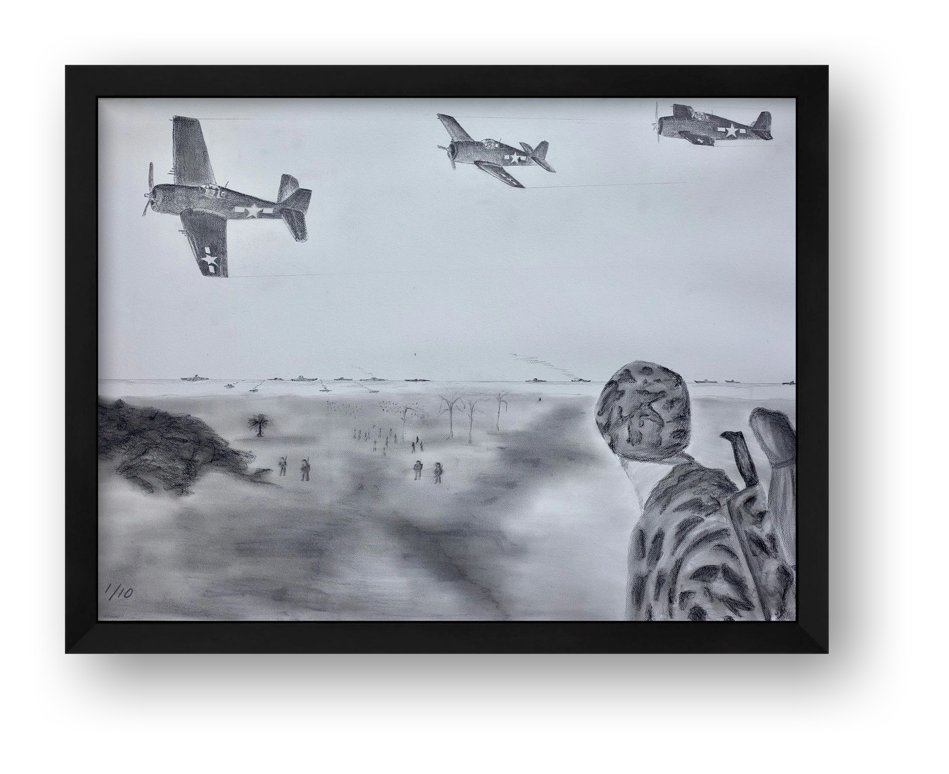 Teamwork: USN Pilots in the Air and US Marines on the Ground — framed