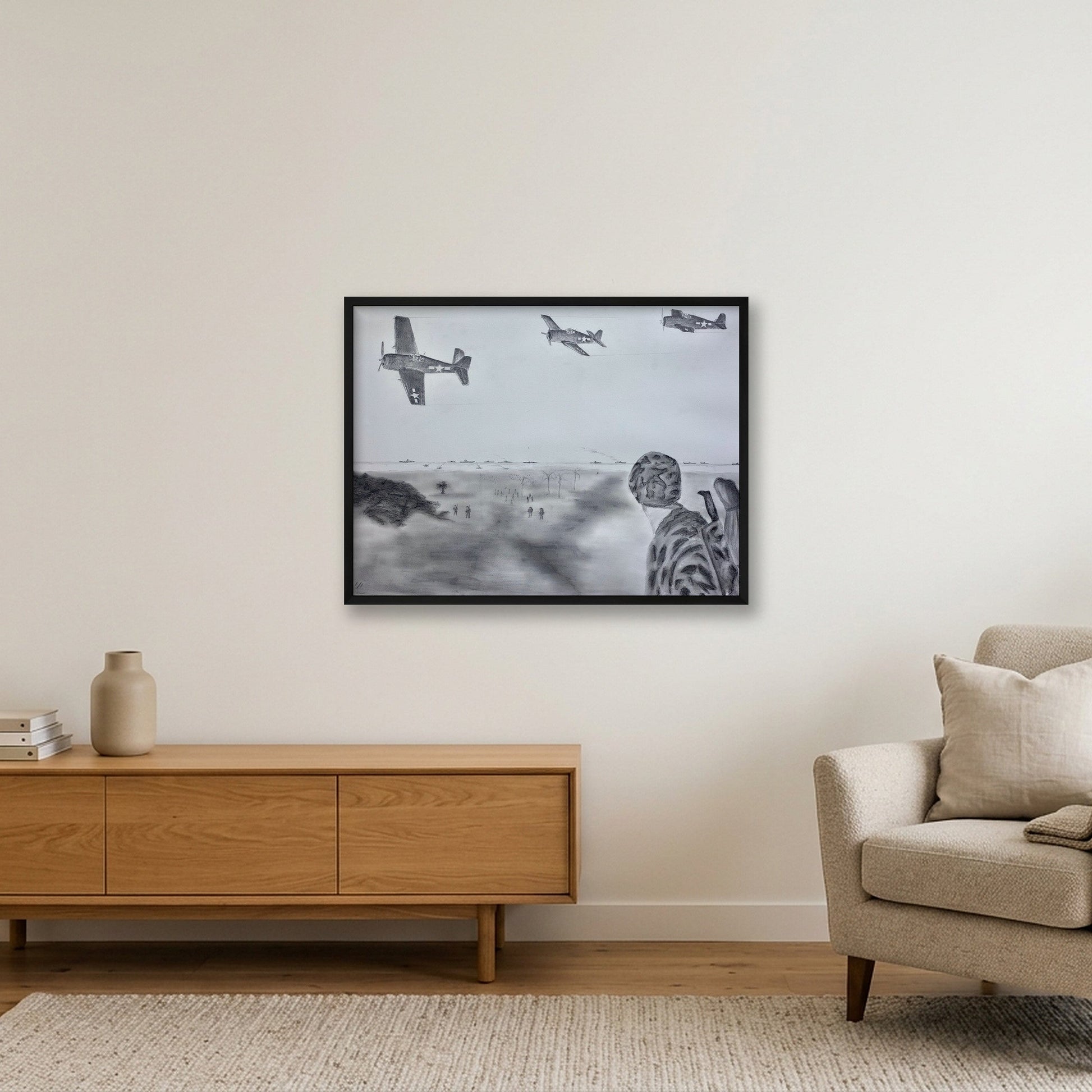 Teamwork: USN Pilots in the Air and US Marines on the Ground — 80×60cm, 31×24" Black Frame