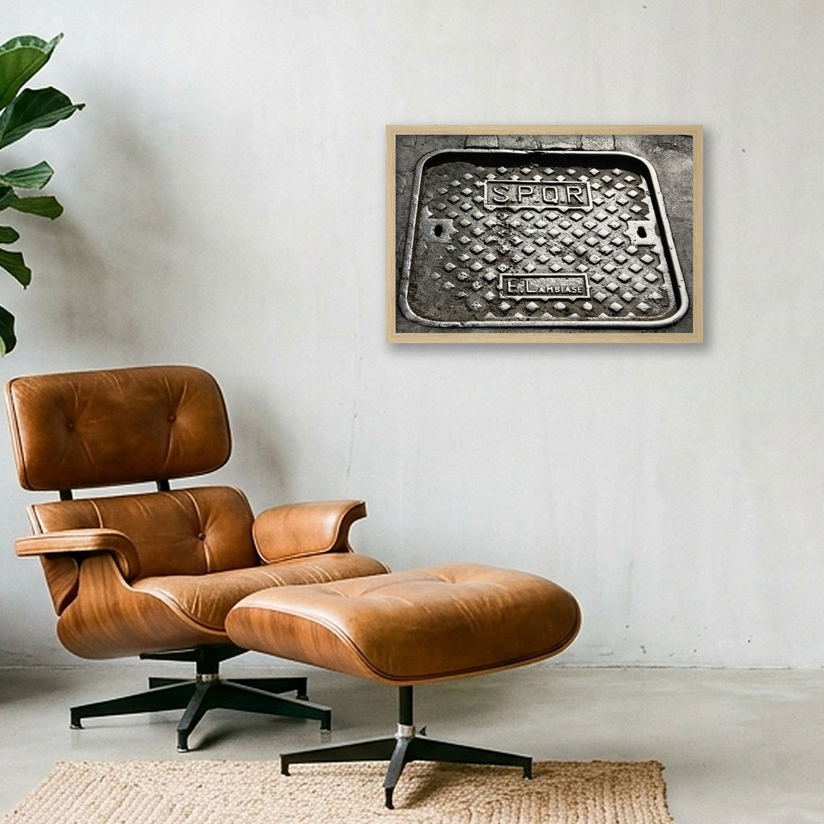 SPQR Roman Manhole Cover — 45×30cm, 18×12" Oak Frame