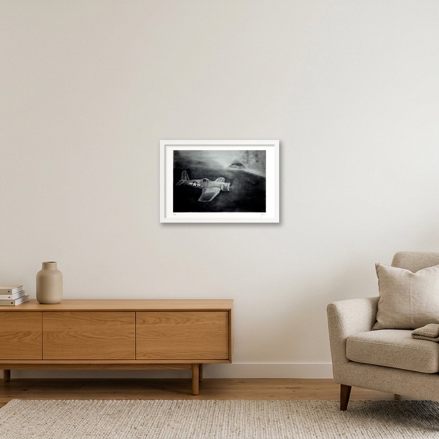 F4U Corsair Over Iwo Jima — 45×30cm, 18×12" White Frame