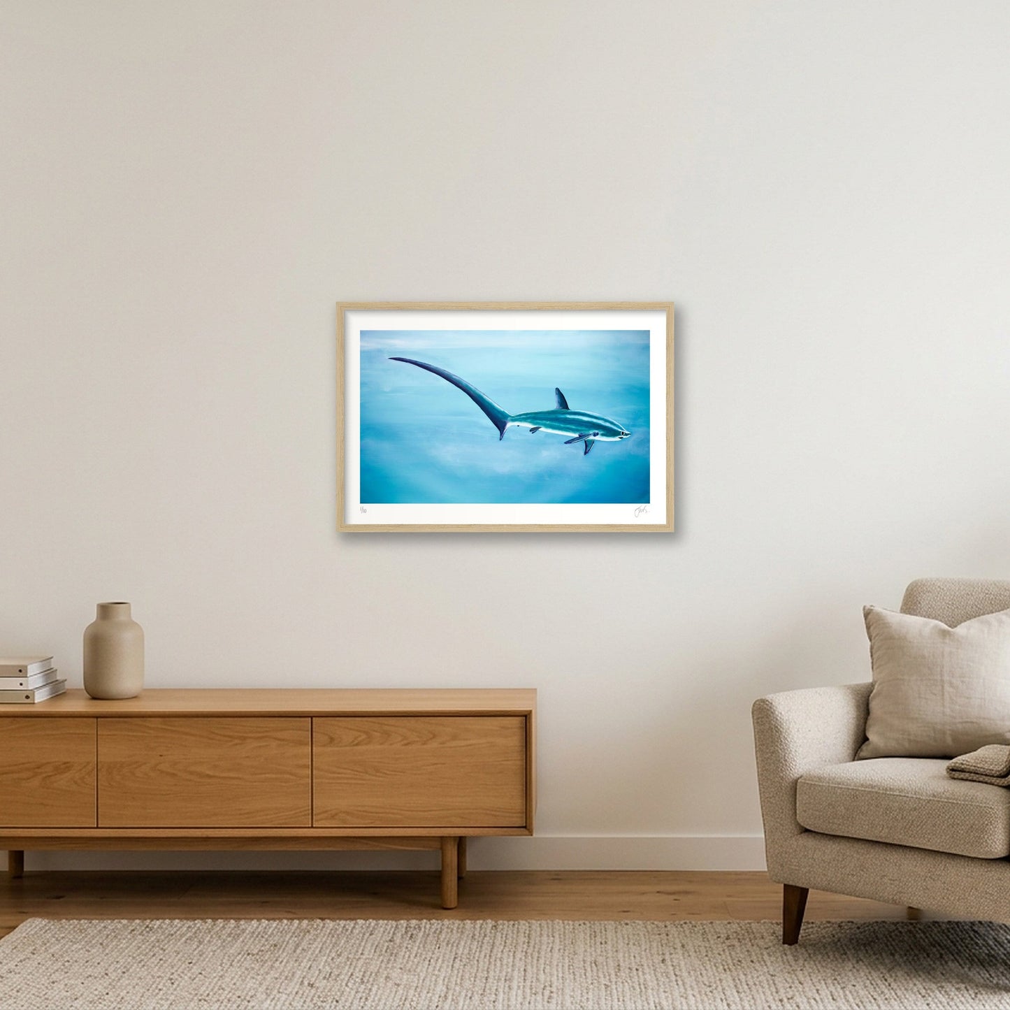 Thresher Shark Blue — 60×40cm, 24×16" Oak Frame