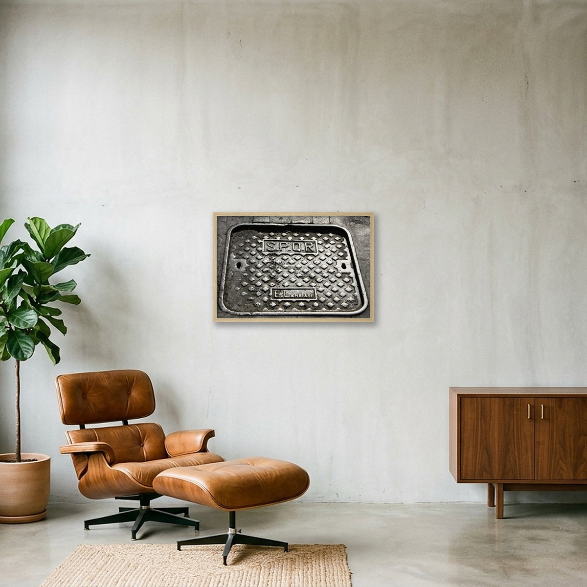 SPQR Roman Manhole Cover — 60×40cm, 24×16" Oak Frame