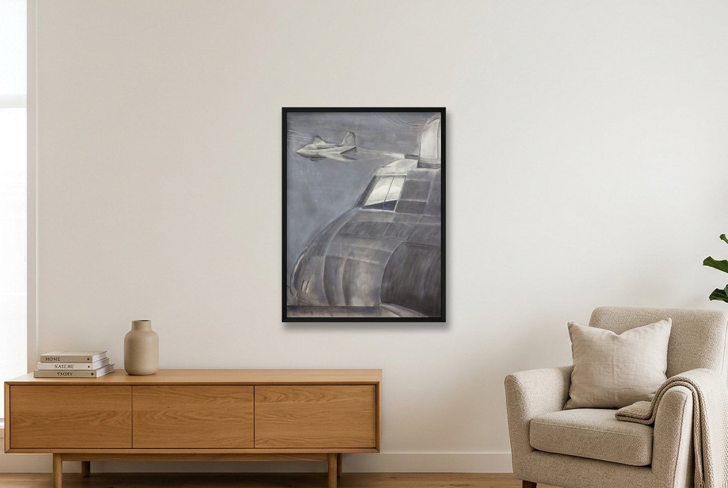 USAAF B17 Contact with a Komet Rocket - CROPPED VERSION — 60×80cm, 24×31" Black Frame