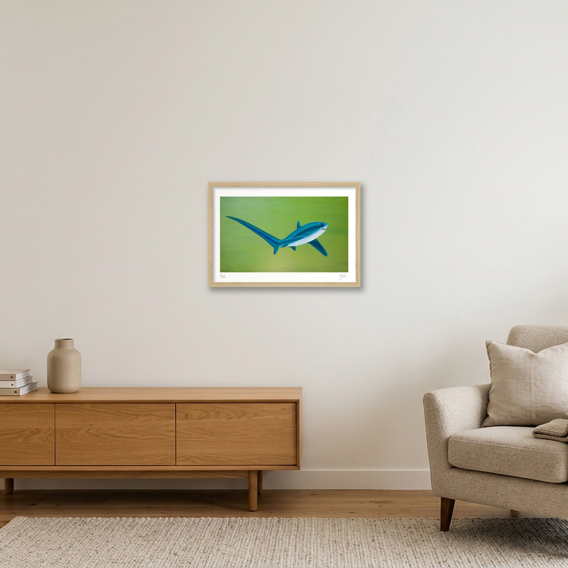 Thresher Shark Turning — 45×30cm, 18×12" Oak Frame