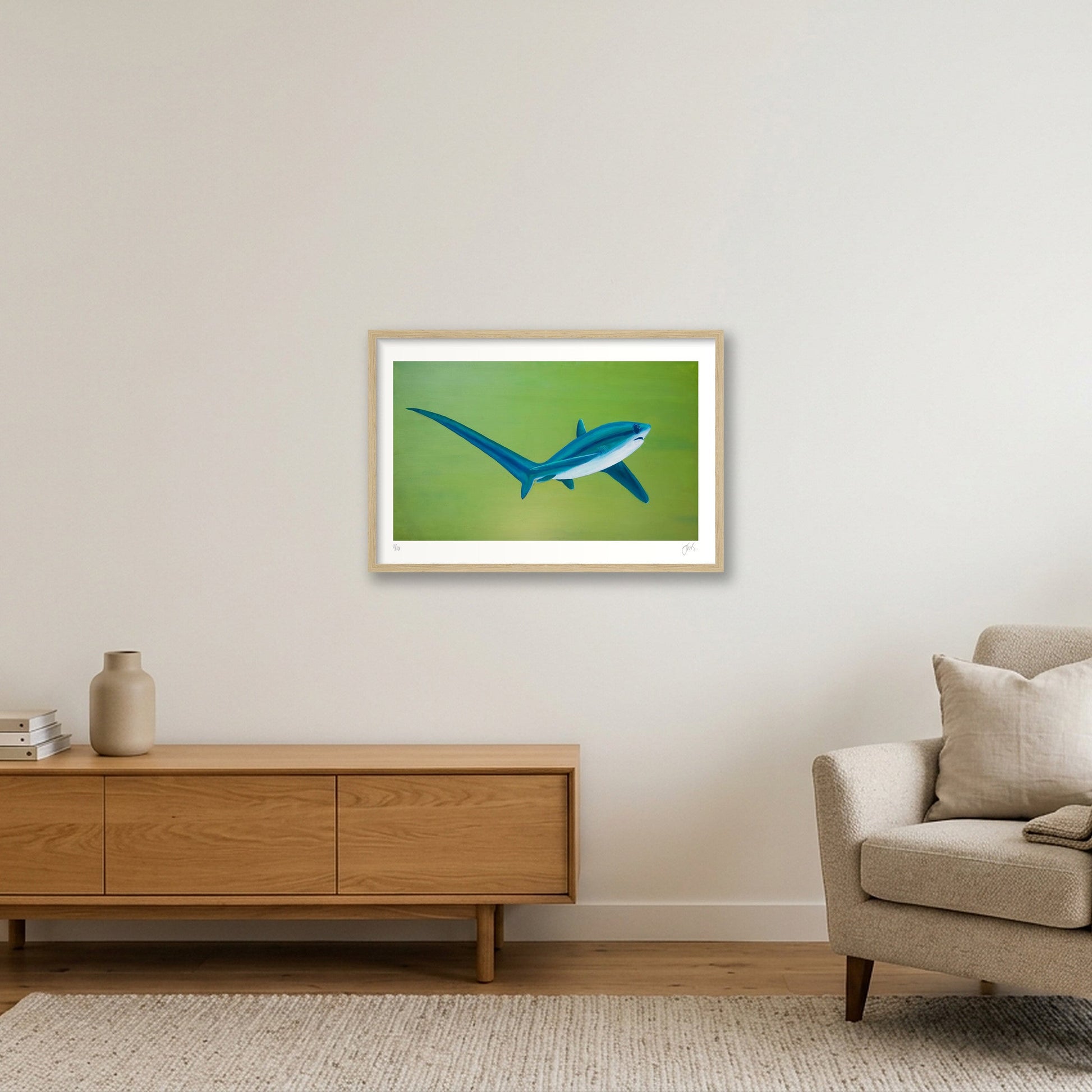 Thresher Shark Turning — 60×40cm, 24×16" Oak Frame