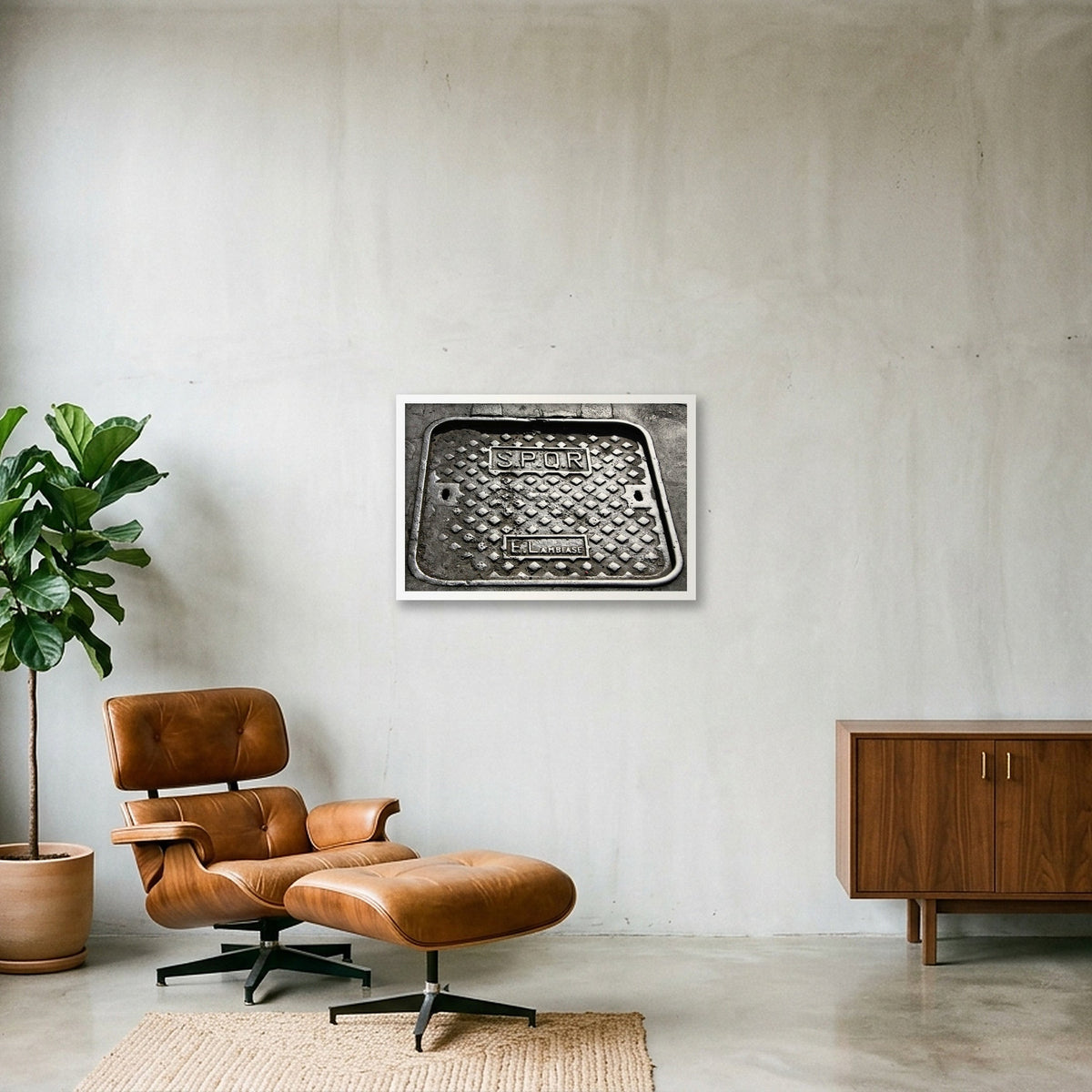 SPQR Roman Manhole Cover — 60×40cm, 24×16" White Frame