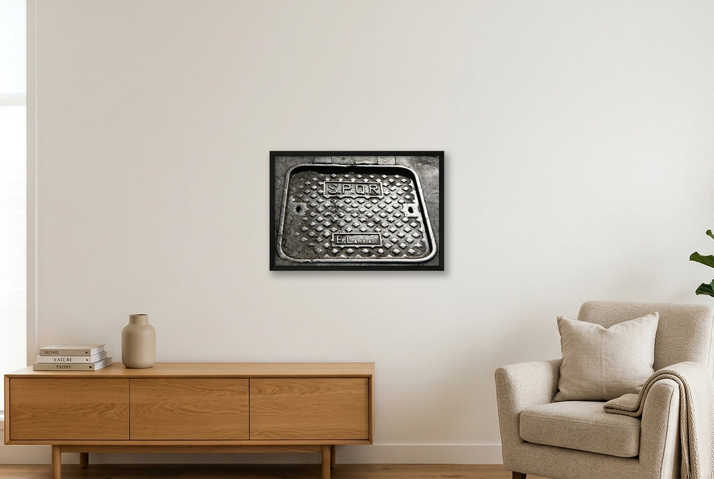 SPQR Roman Manhole Cover — 60×40cm, 24×16" Black Frame