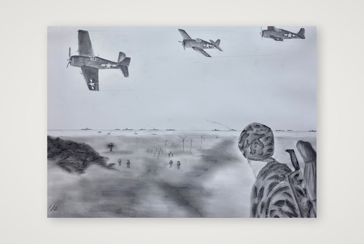 Teamwork: USN Pilots in the Air and US Marines on the Ground — 59×42cm, 23×17" Print only