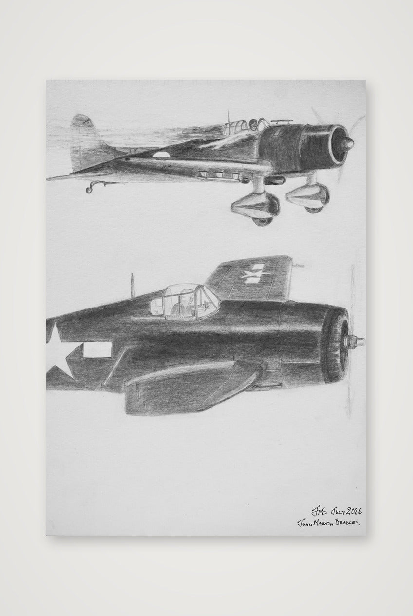 Eye-to-Eye Contact - USN Pilot Bill Hardy v Kamikaze Pilot. — 59×84cm, 23×33" Print only