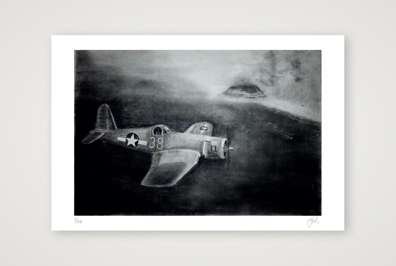 F4U Corsair Over Iwo Jima — 45×30cm, 18×12" Print only