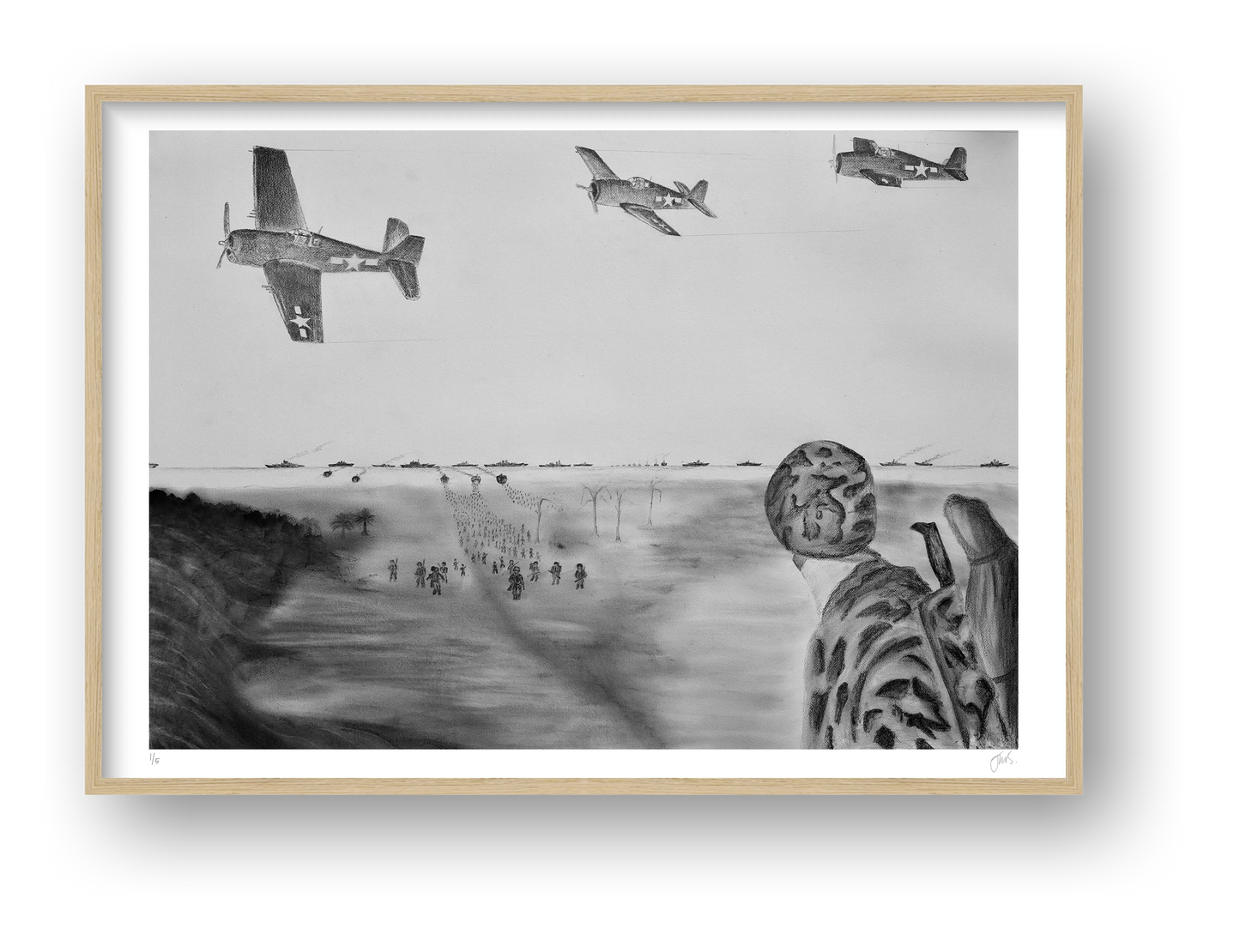 Teamwork: USN Pilots in the Air and US Marines on the Ground — framed
