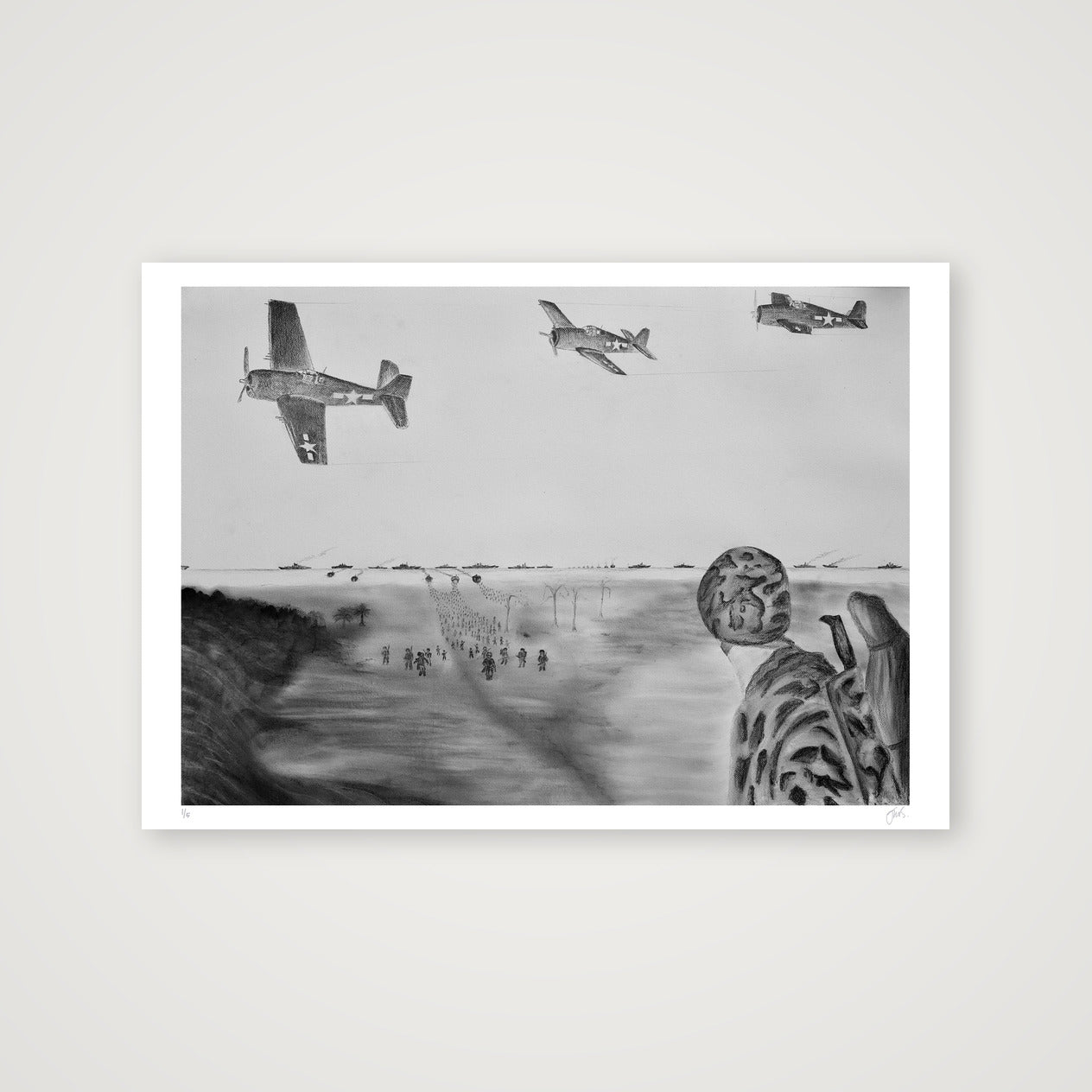 Teamwork: USN Pilots in the Air and US Marines on the Ground — 84×59cm, 33×23" Print only