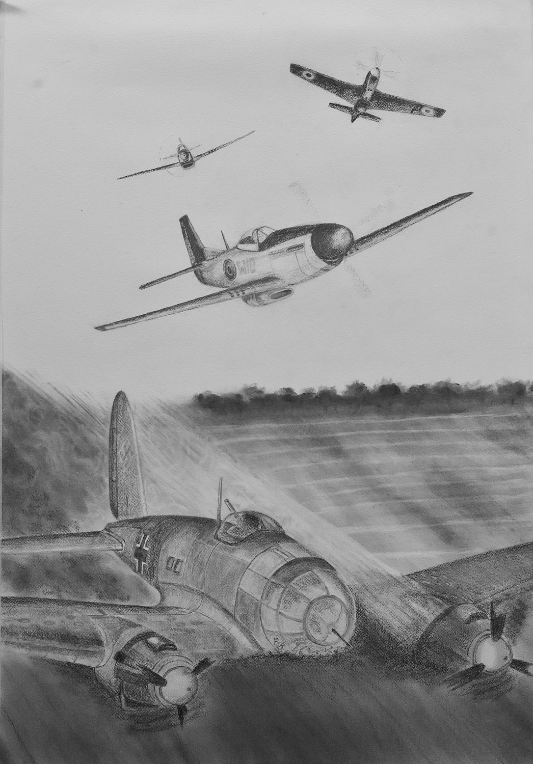 RAF P51 Mustangs Shoot Down 6 Luftwaffe Heinkels