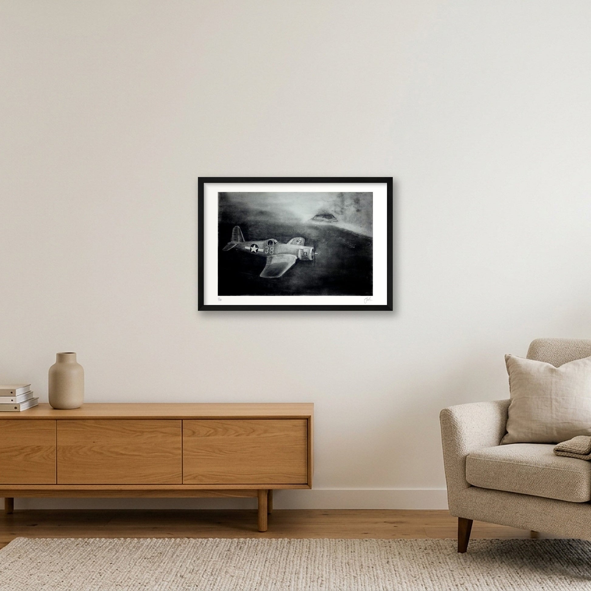 F4U Corsair Over Iwo Jima — 60×40cm, 24×16" Black Frame