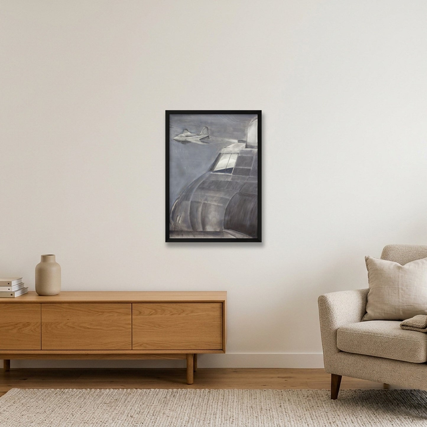 USAAF B17 Contact with a Komet Rocket - CROPPED VERSION — 42×59cm, 17×23" Black Frame