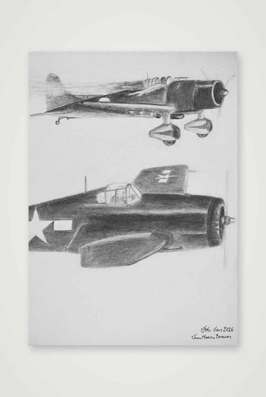 Eye-to-Eye Contact - USN Pilot Bill Hardy v Kamikaze Pilot. — 42×59cm, 17×23" Print only