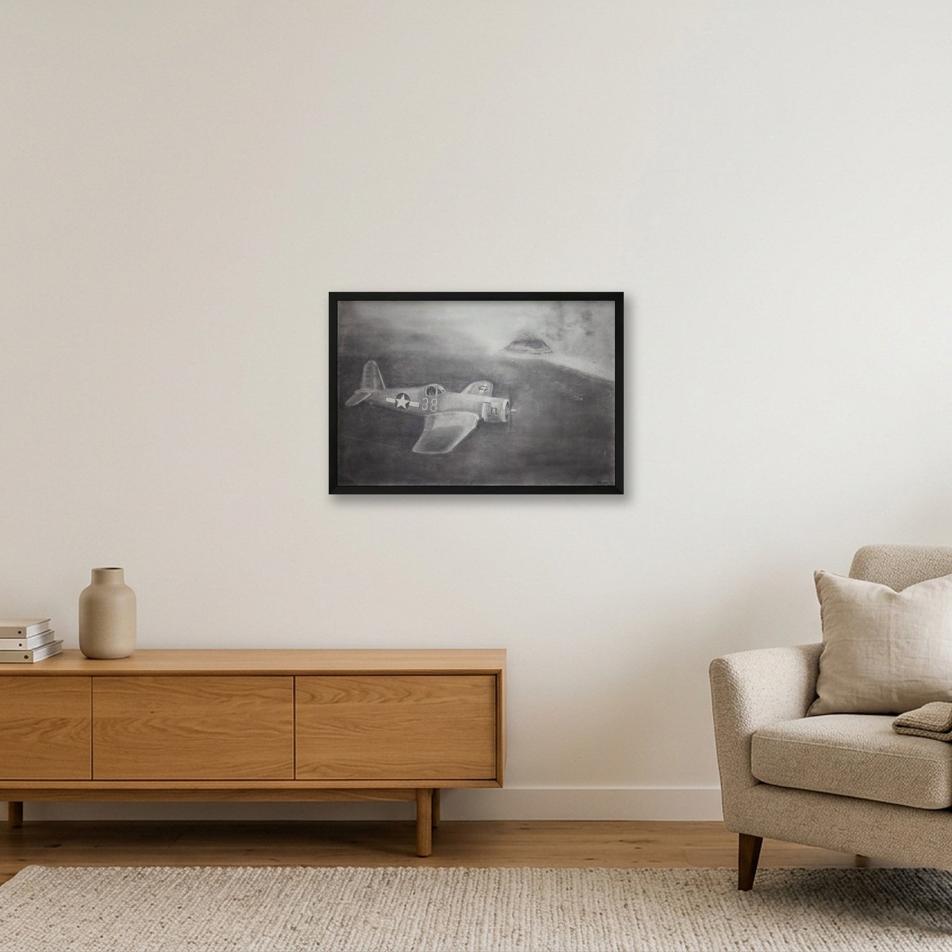 F4U Corsair Invasion of Iwo Jima — 60×40cm, 24×16" Black Frame