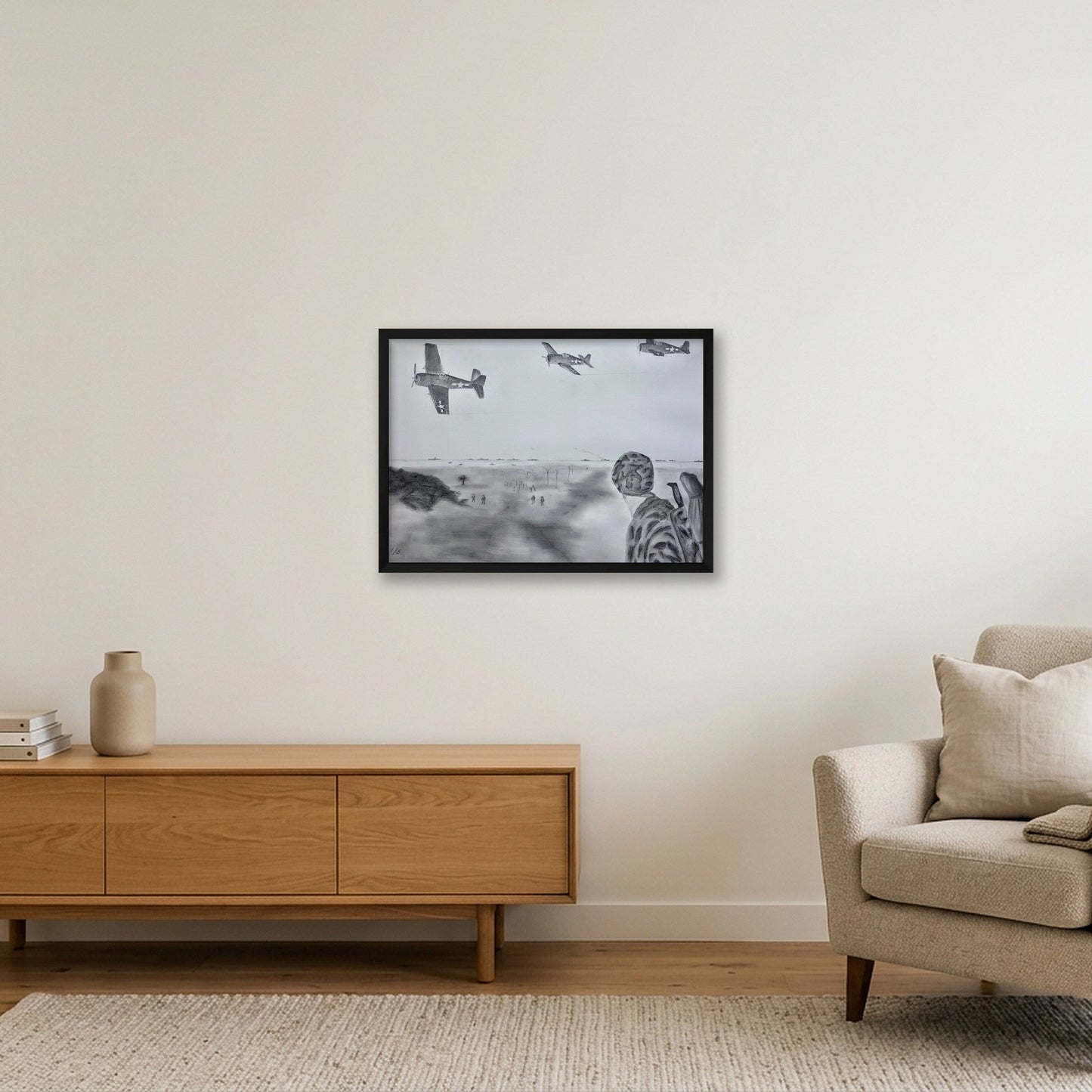 Teamwork: USN Pilots in the Air and US Marines on the Ground — 59×42cm, 23×17" Black Frame