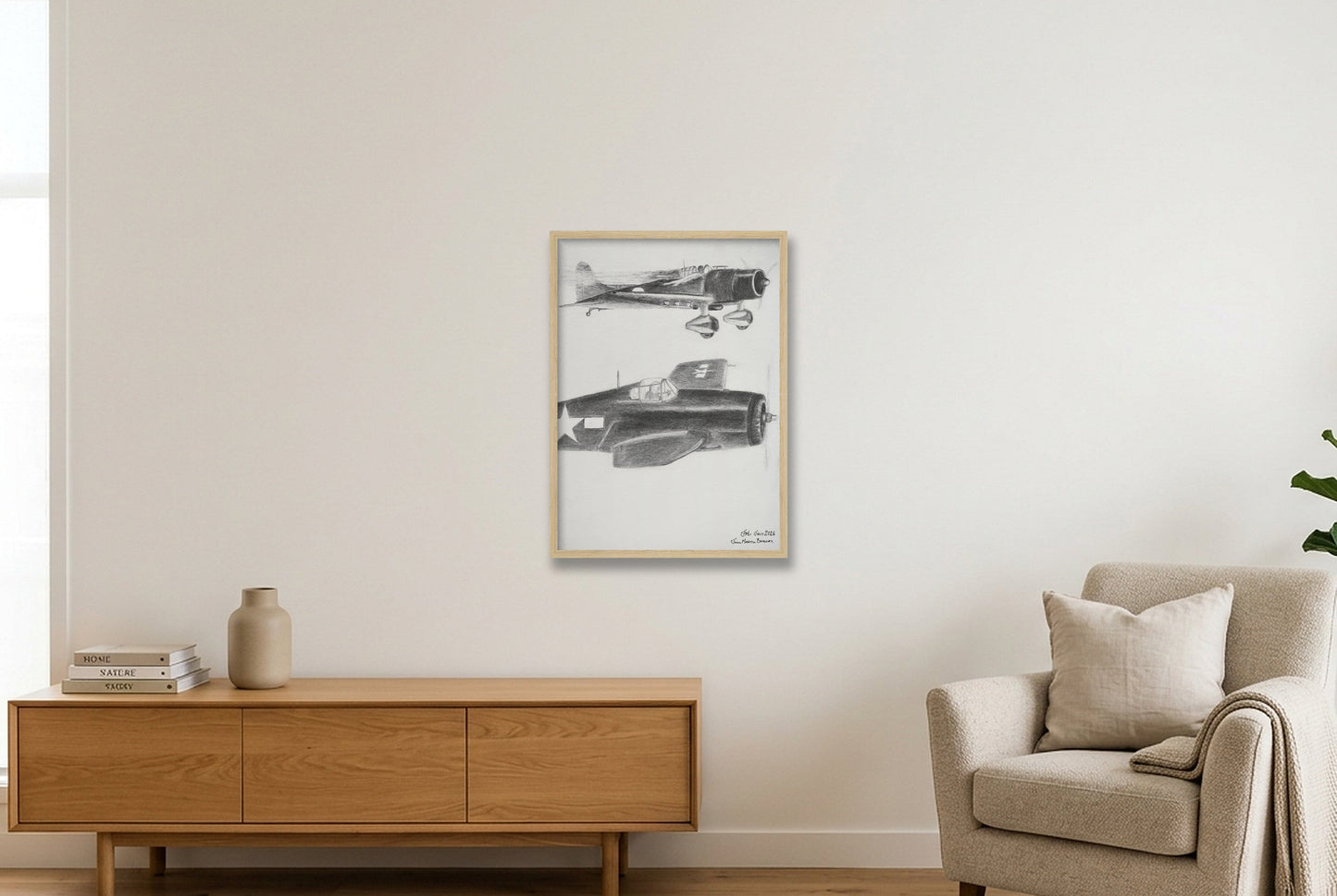 Eye-to-Eye Contact - USN Pilot Bill Hardy v Kamikaze Pilot. — 42×59cm, 17×23" Oak Frame