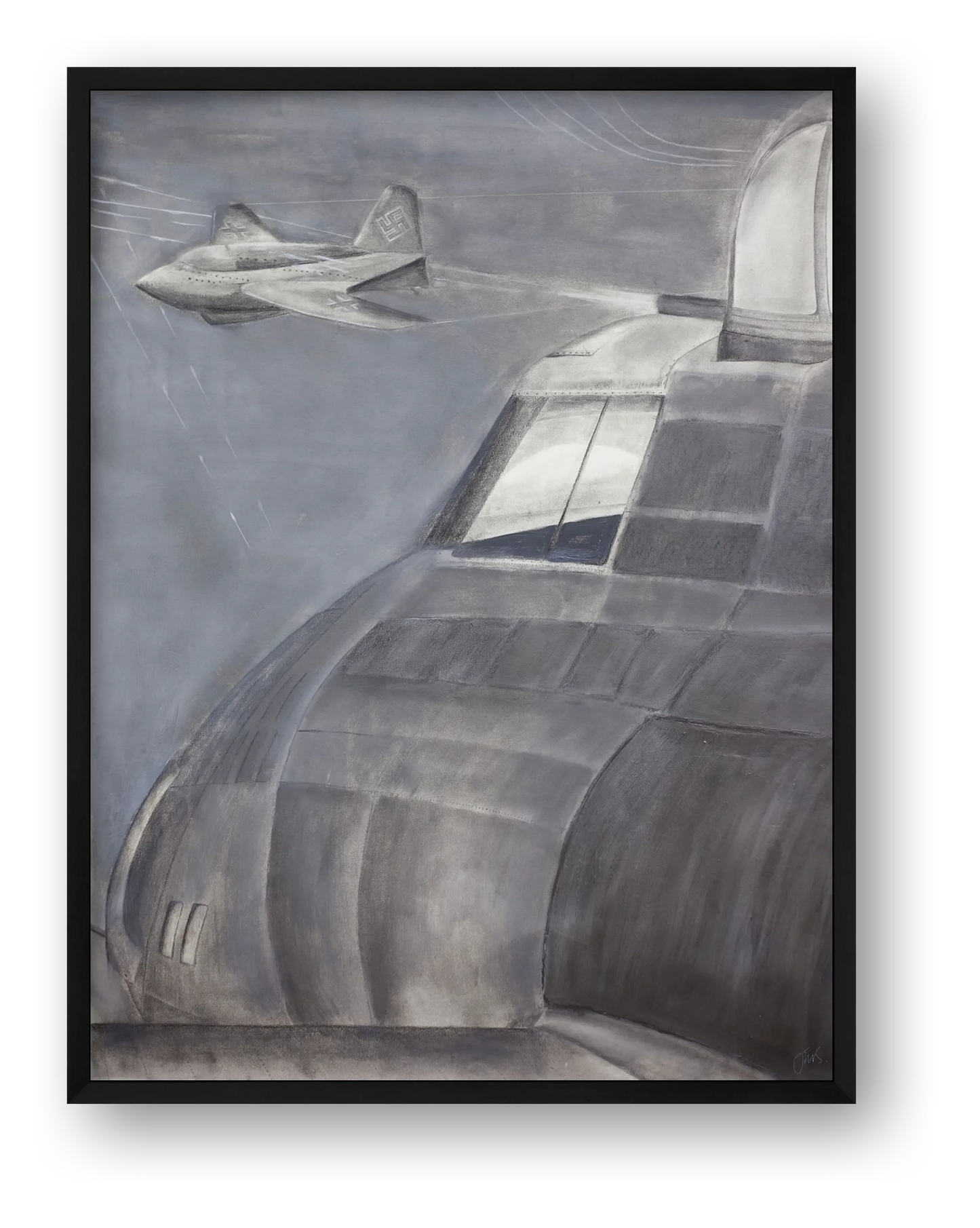 USAAF B17 Contact with a Komet Rocket - CROPPED VERSION — framed