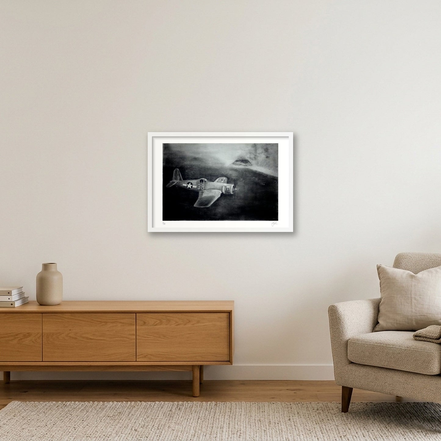 F4U Corsair Over Iwo Jima — 60×40cm, 24×16" White Frame