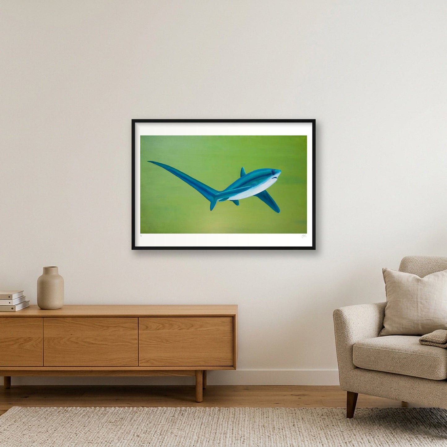Thresher Shark Turning — 100×70cm, 39×28" Black Frame