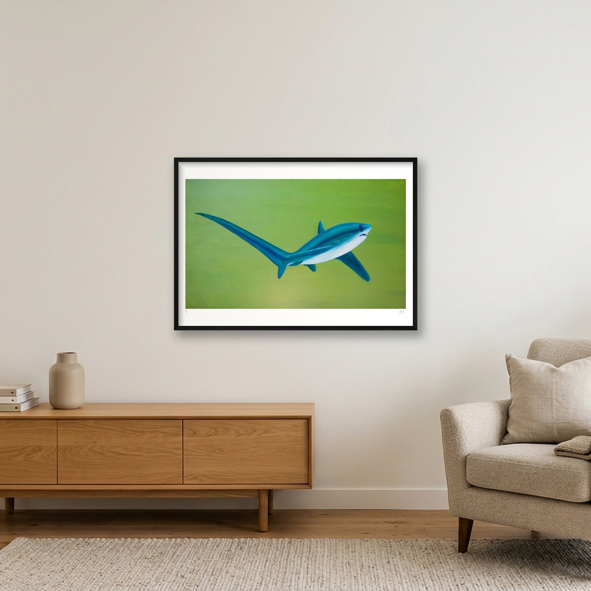 Thresher Shark Turning — 100×70cm, 39×28" Black Frame