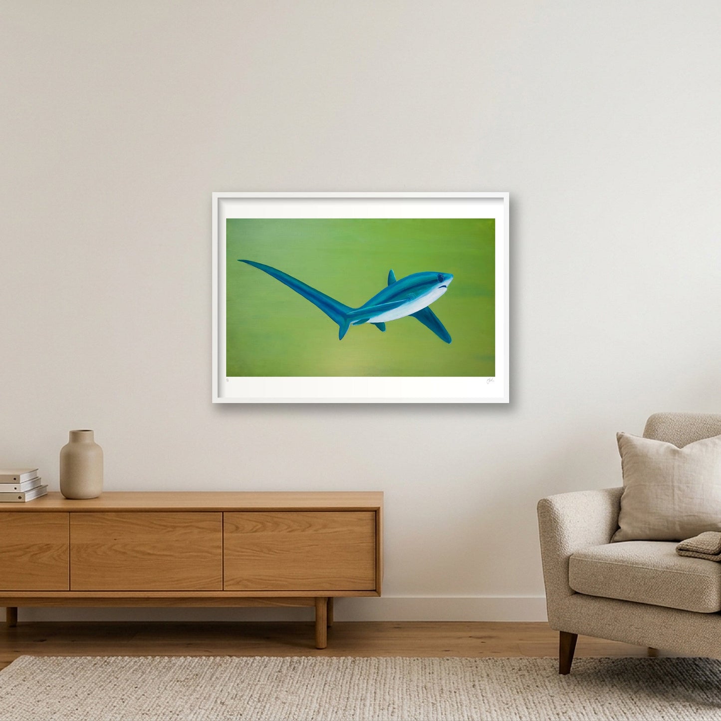 Thresher Shark Turning — 100×70cm, 39×28" White Frame