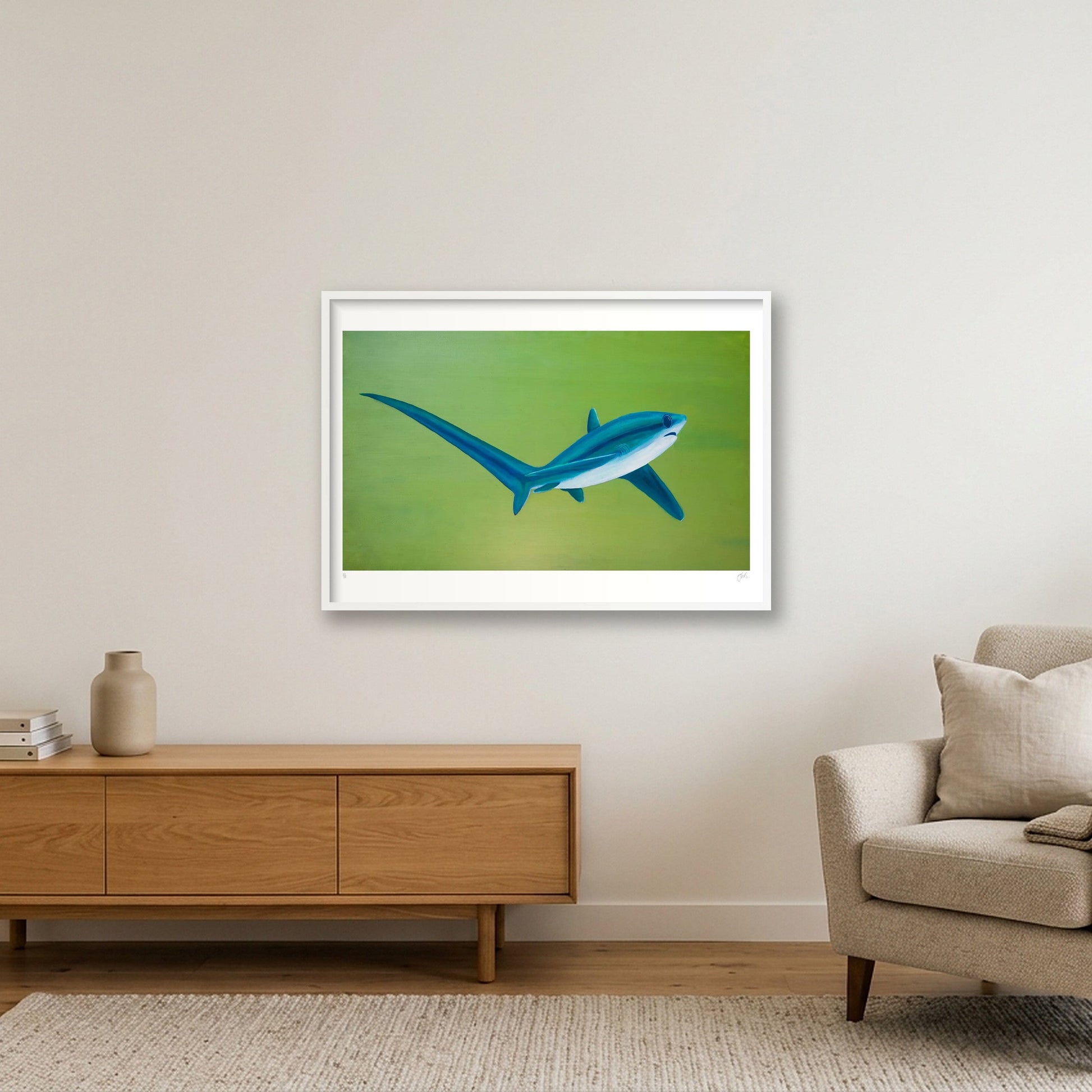 Thresher Shark Turning — 100×70cm, 39×28" White Frame