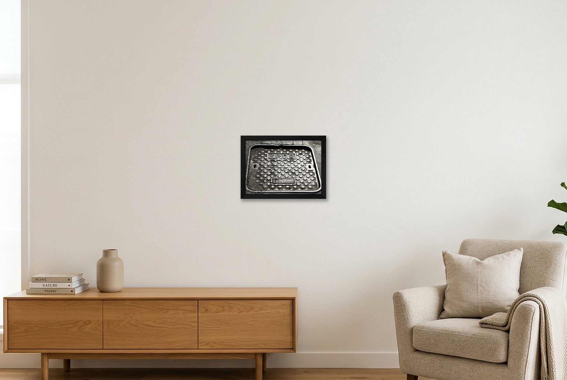 SPQR Roman Manhole Cover — A4 (30×21cm, 12×8") Black Frame
