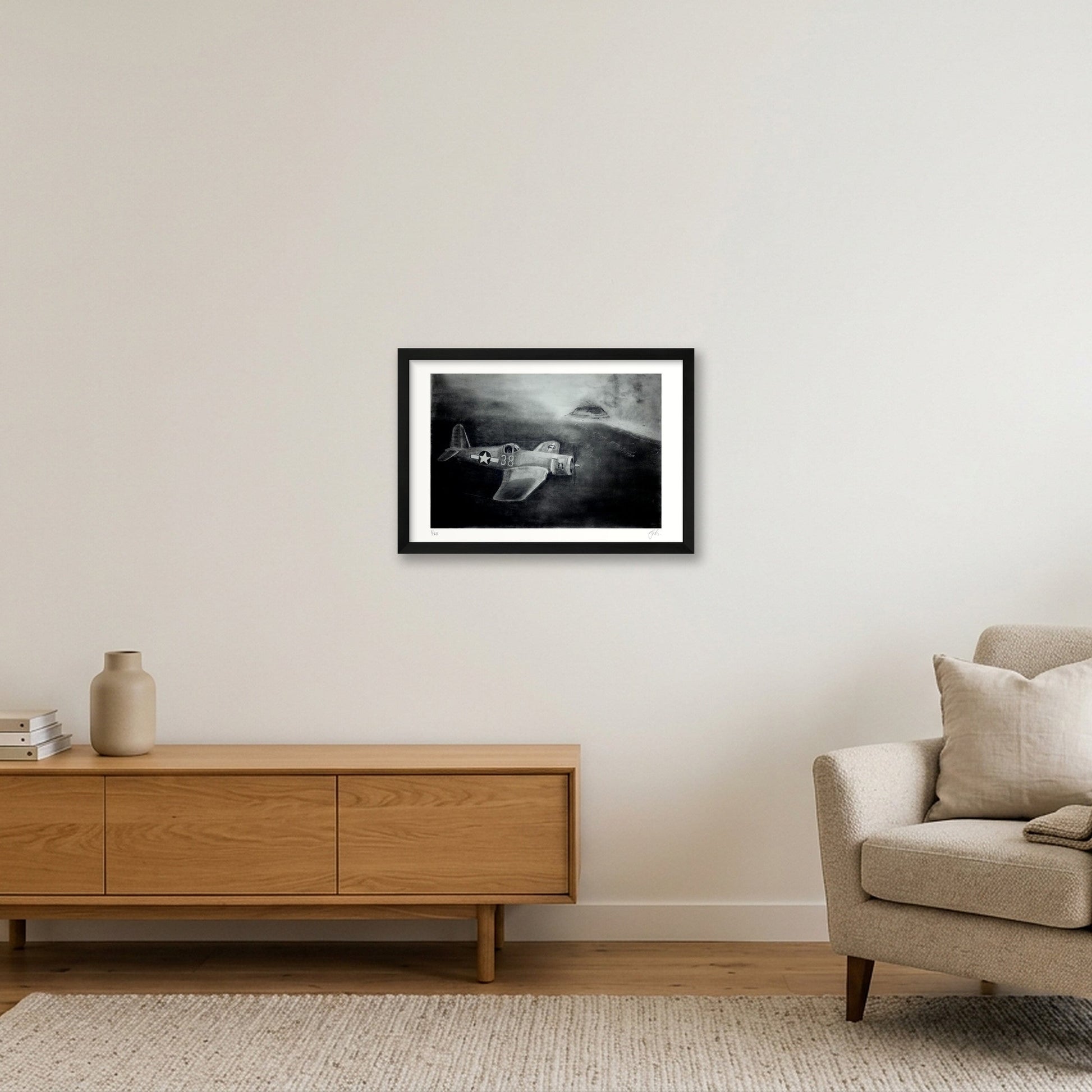 F4U Corsair Over Iwo Jima — 45×30cm, 18×12" Black Frame