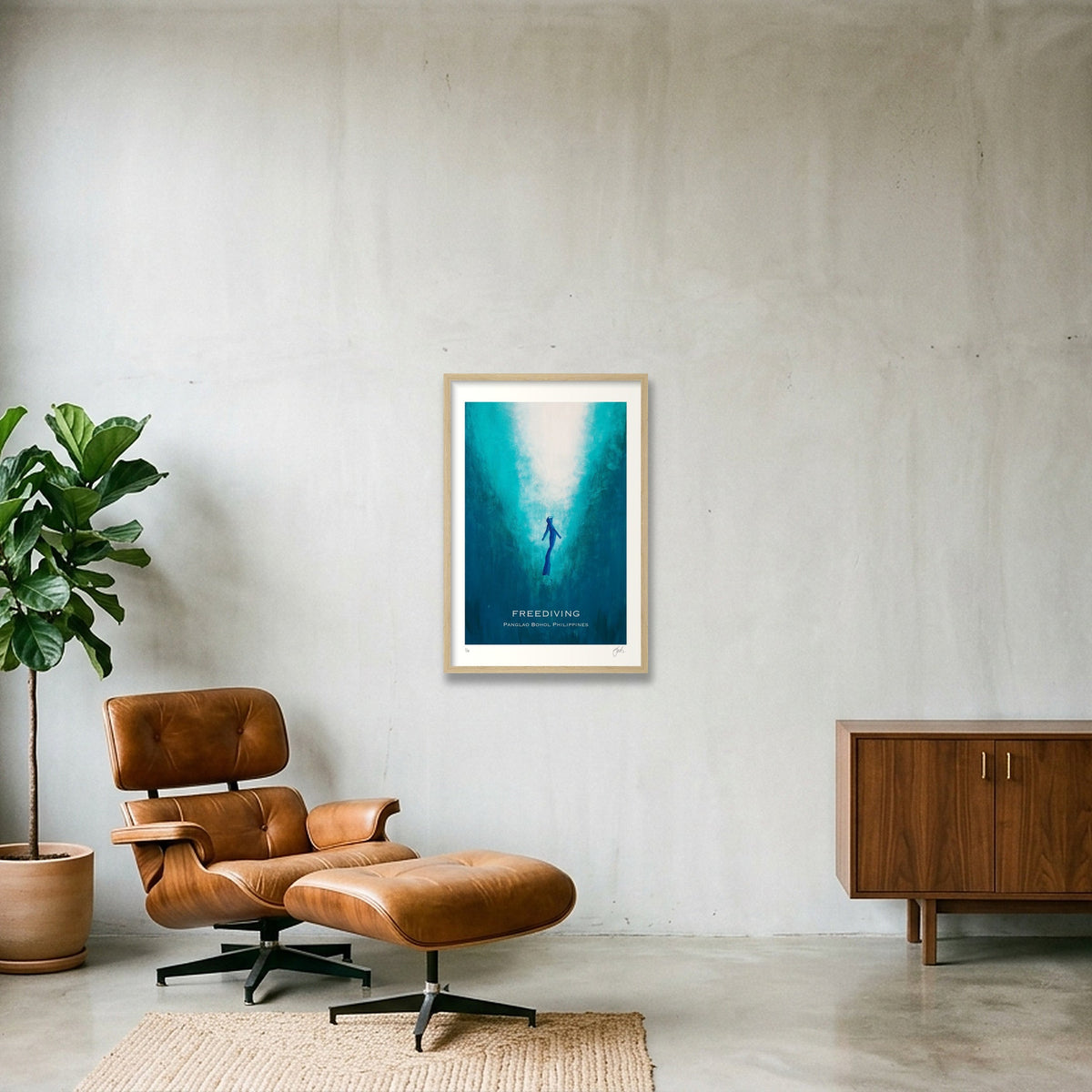 Freediving into the Light. Panglao — 40×60cm, 16×24" Oak Frame