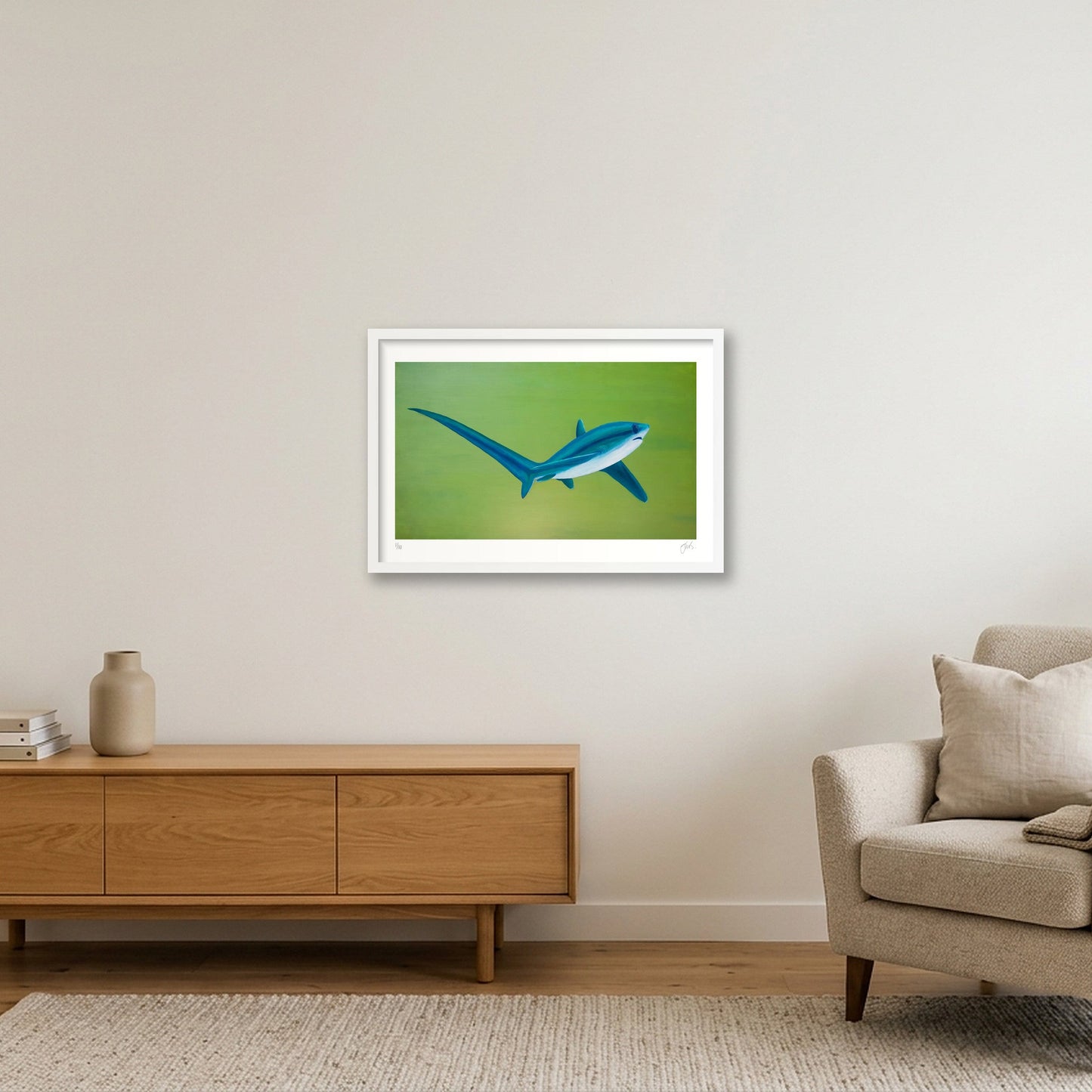 Thresher Shark Turning — 60×40cm, 24×16" White Frame