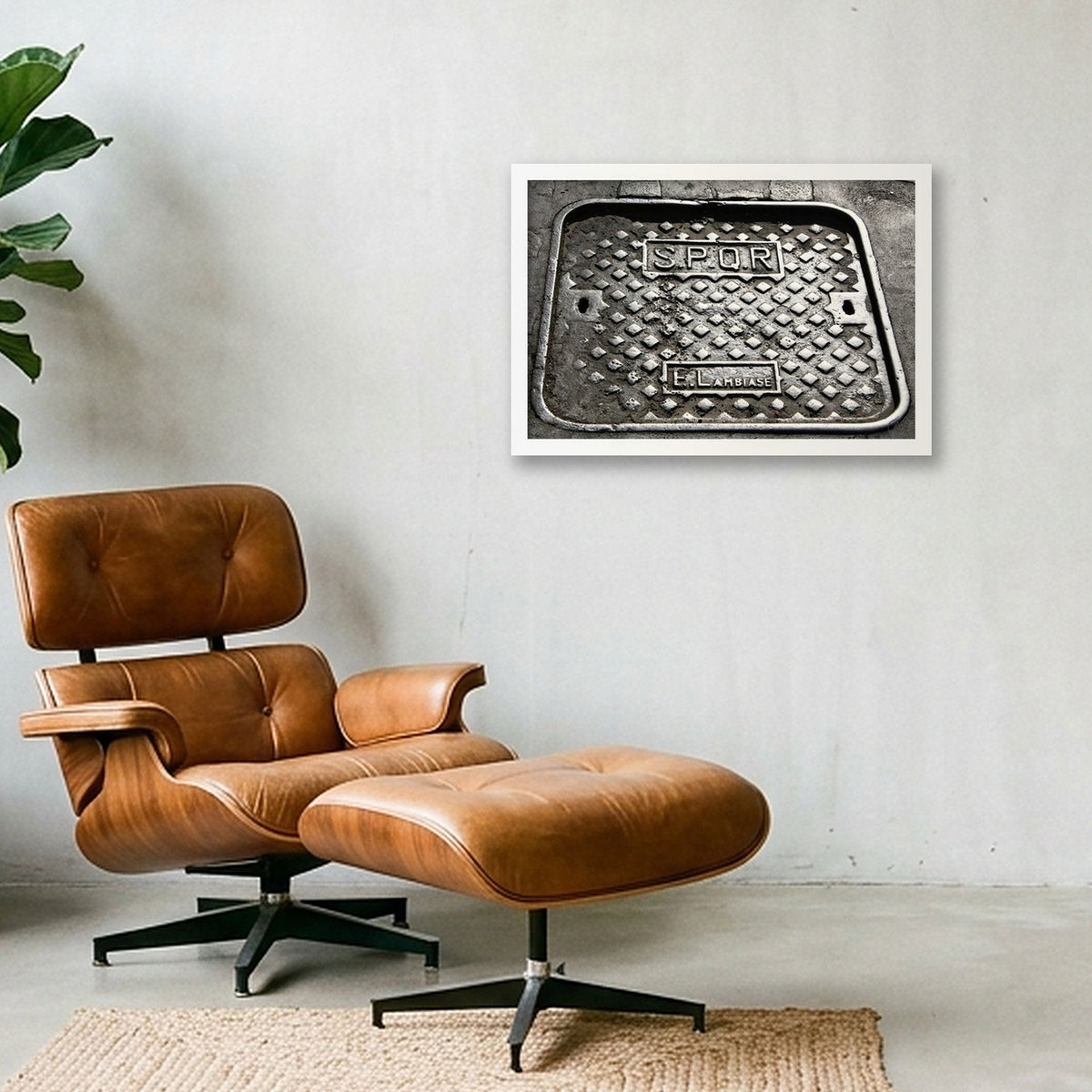 SPQR Roman Manhole Cover — 45×30cm, 18×12" White Frame