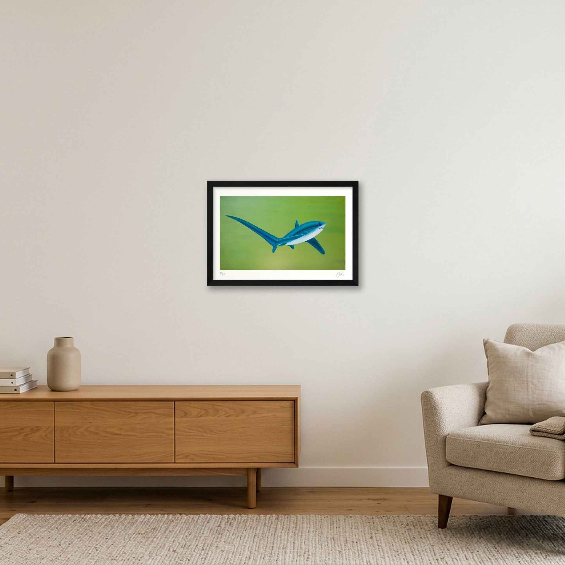 Thresher Shark Turning — 45×30cm, 18×12" Black Frame
