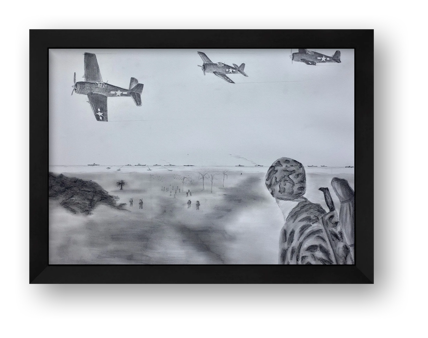 Teamwork: USN Pilots in the Air and US Marines on the Ground — framed