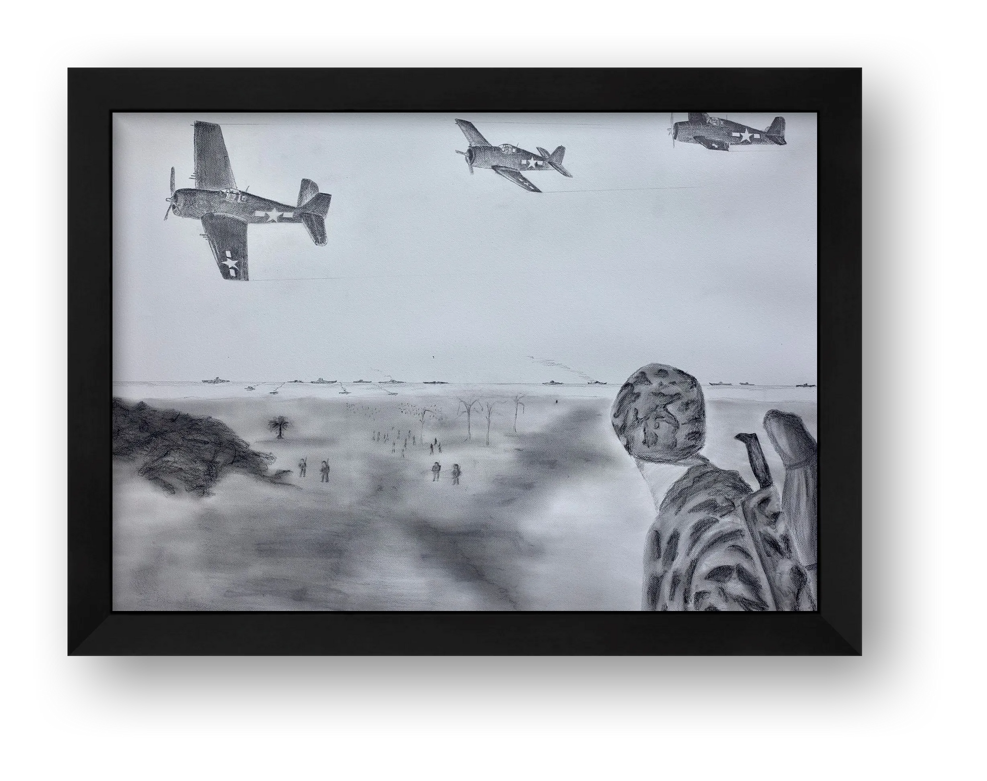Teamwork: USN Pilots in the Air and US Marines on the Ground — framed