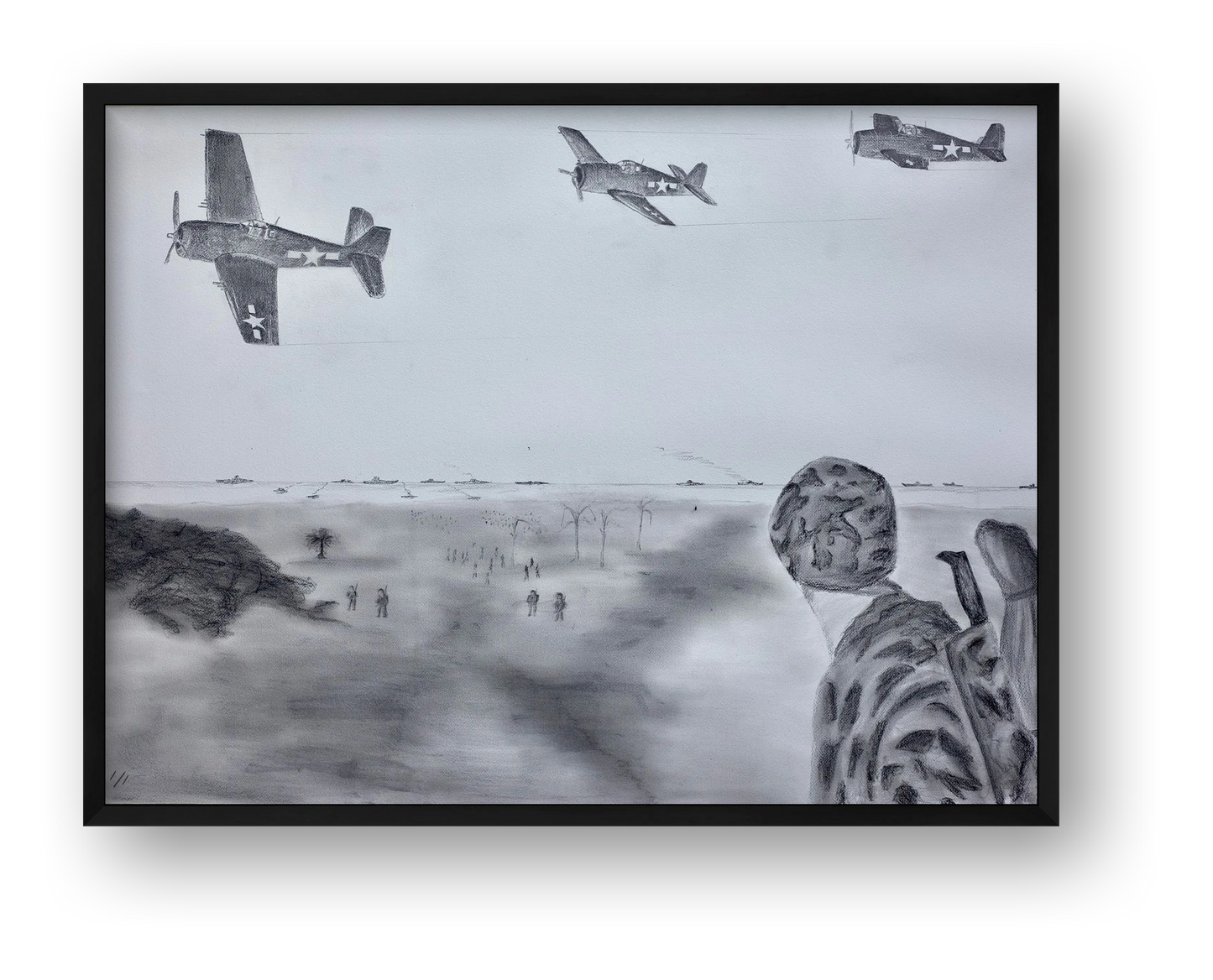 Teamwork: USN Pilots in the Air and US Marines on the Ground — framed