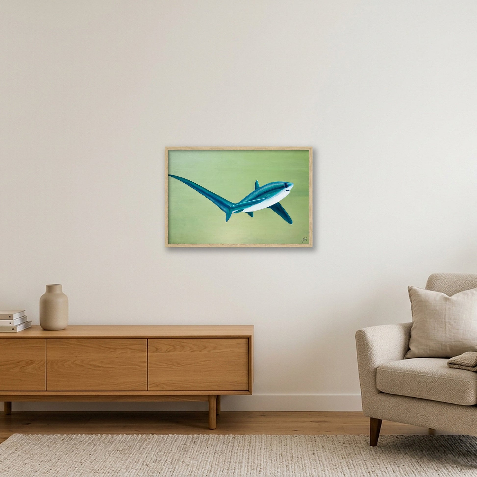 Thresher Shark Turning — 60×40cm, 24×16" Oak Frame
