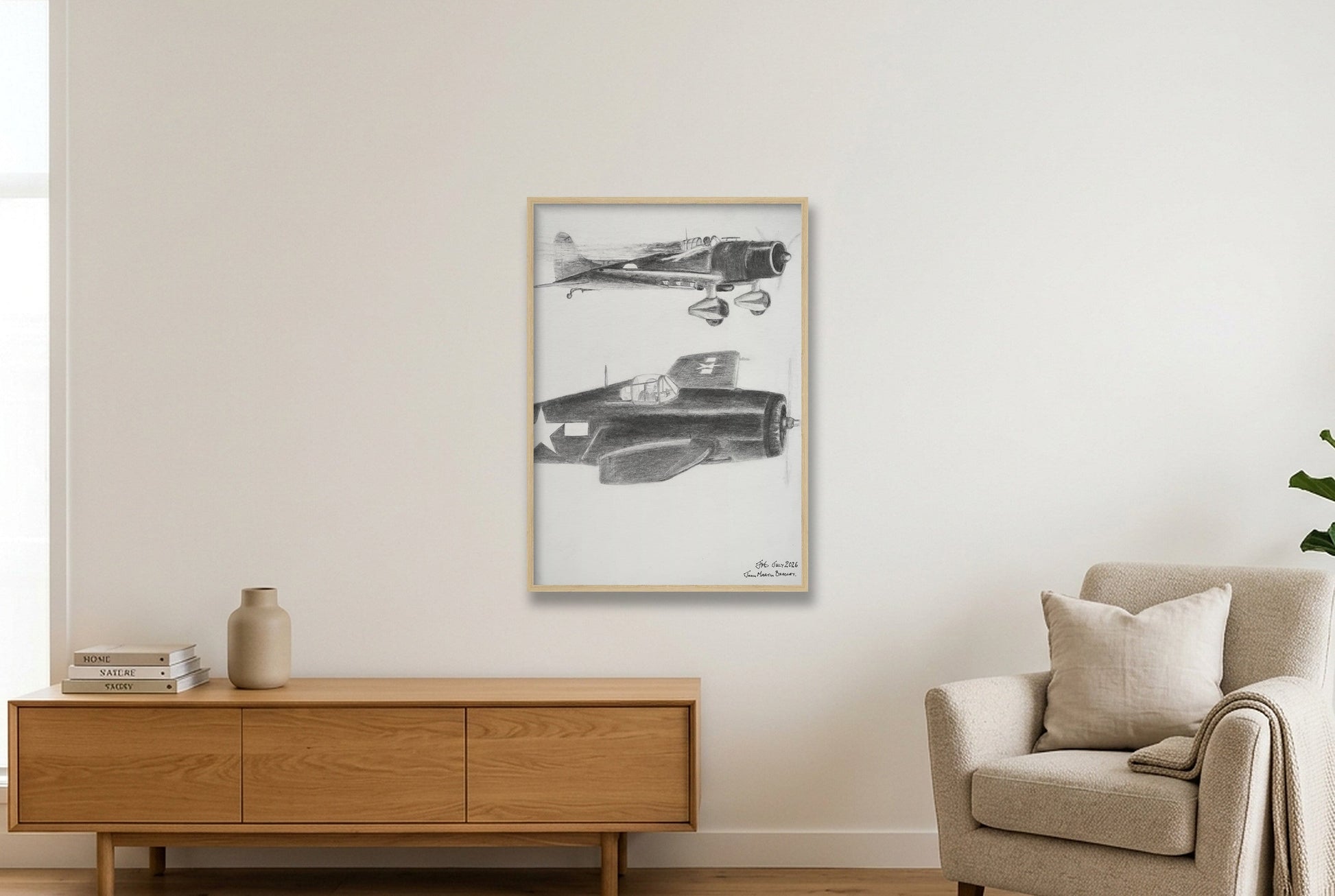 Eye-to-Eye Contact - USN Pilot Bill Hardy v Kamikaze Pilot. — 59×84cm, 23×33" Oak Frame